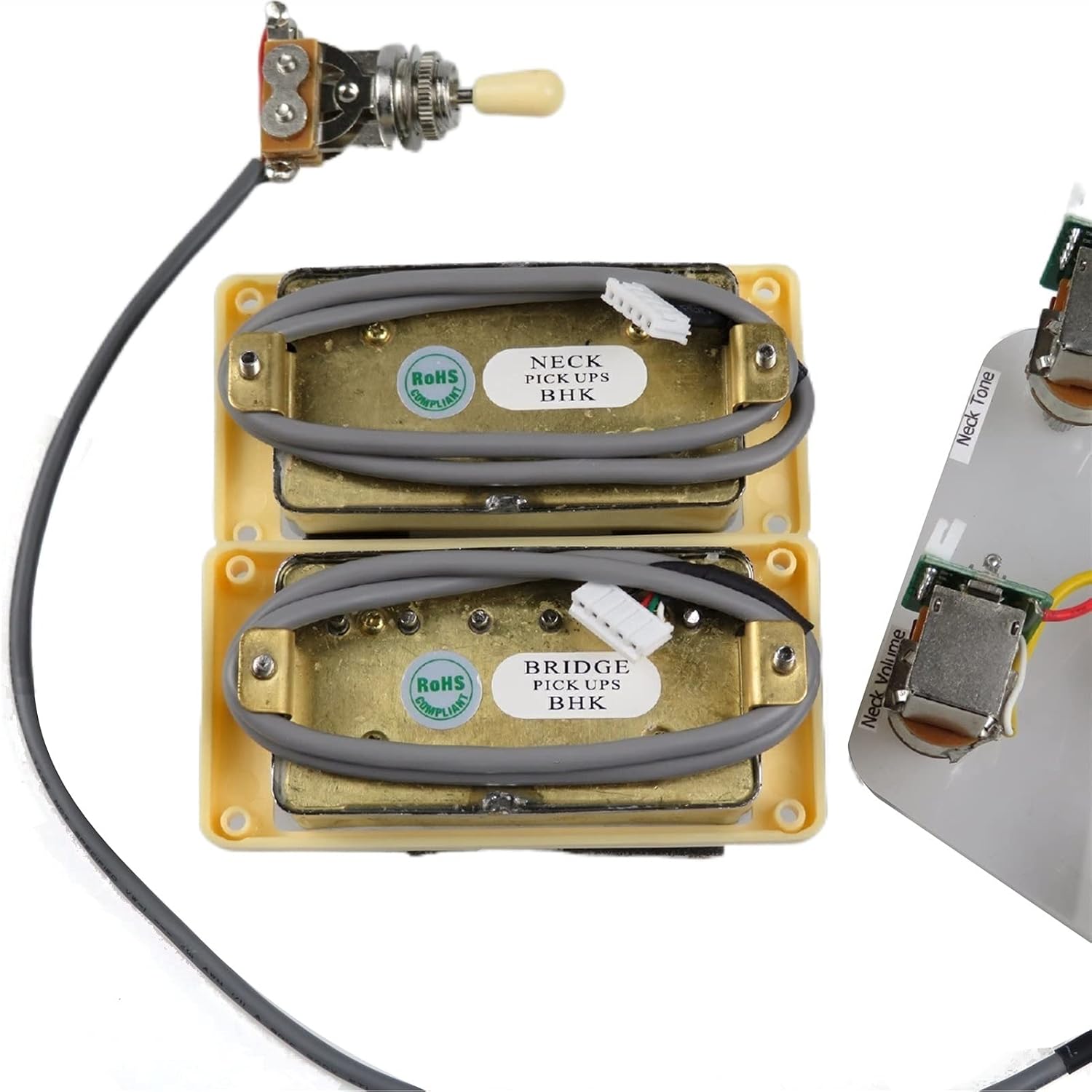 Guitar Pickups Humbucker Pickups Neck and Bridge Pickup 4C Wiring Harness Push-Pull Single Cut Set for Gibson Epiphone Guitar Electric Guitar Pickups (Color : Silver Yellow Frame)