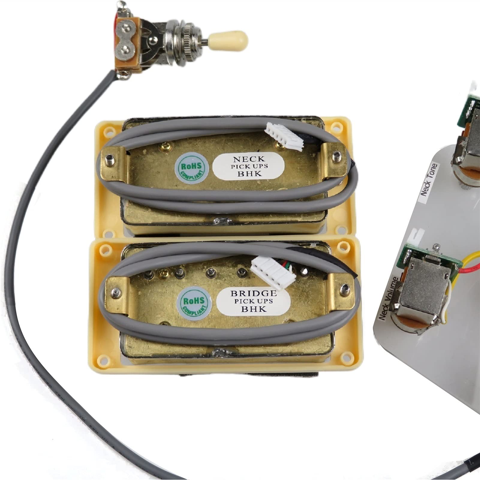 Pickups De Guitarra Humbucker Pickups Cuello Y Puente Pickup 4c Cableado Arnés Push-Pull Single Set para Gibson Epiphone Guitar Pastilla de Doble Bobina (Color : Zebra Yellow Frame)