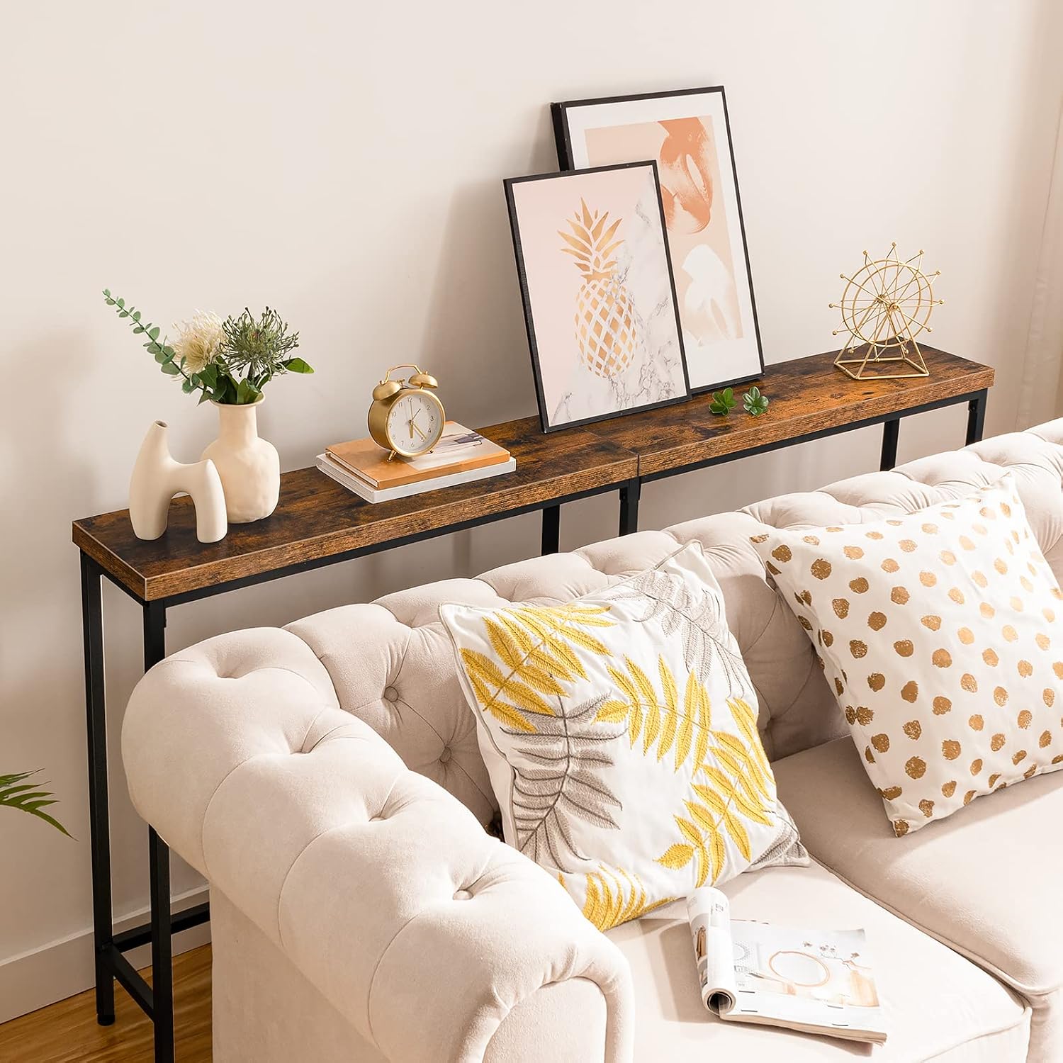 HOOBRO Console Table, 63" Narrow Entryway Table, Extra Long Sofa Table Behind Couch, 1.2” Thick Board, Skinny Hallway Table, Living Room, Corridor, Vintage Brown and Black BF160XG01G1