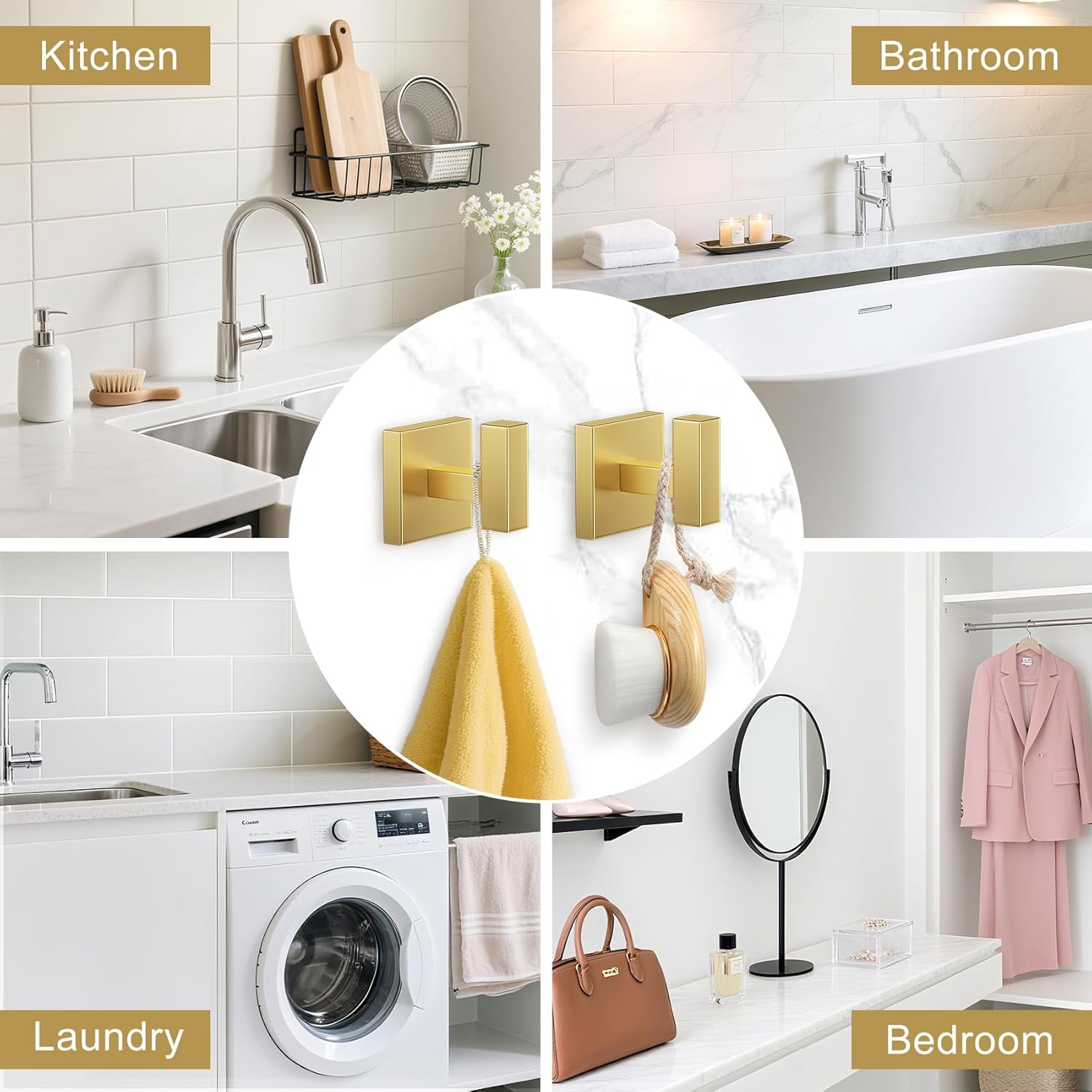 TURS 5-Pieces Brushed Gold Bathroom Hardware Accessories Set 23.6" Towel Bar Set Wall Mounted Square Toilet Paper Holder with Shelf Stainless Steel