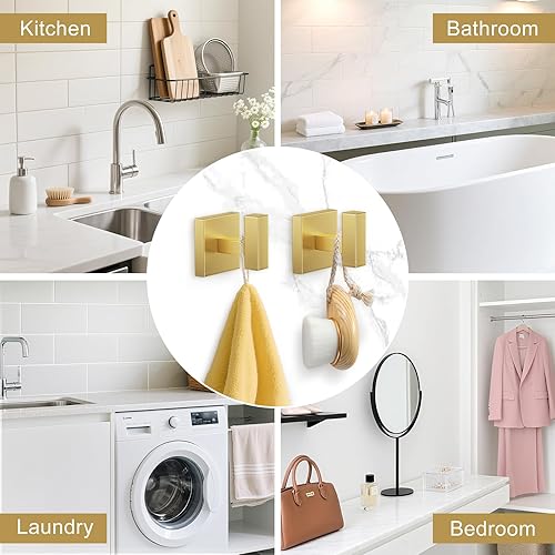 Miniatura 5 de TURS Juego de 5 accesorios de baño de oro cepillado de 23.6 pulgadas, juego de toallero cuadrado montado en la pared, soporte de papel higiénico