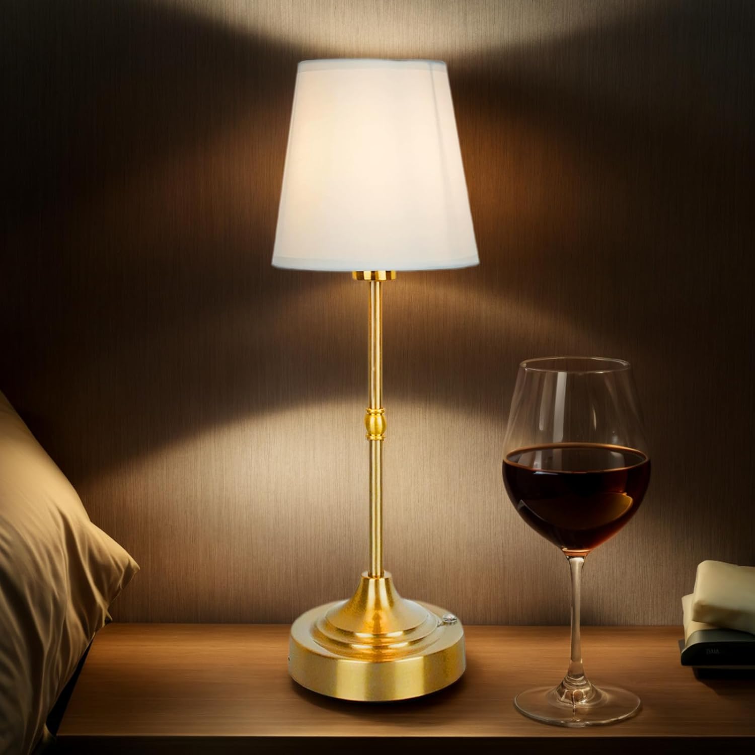 Cordless Table Lamp, Rechargeable Table Lamp with Touch Dimmable Control, Portable LED Desk Lamp for Indoor Patio (Gold, 1)