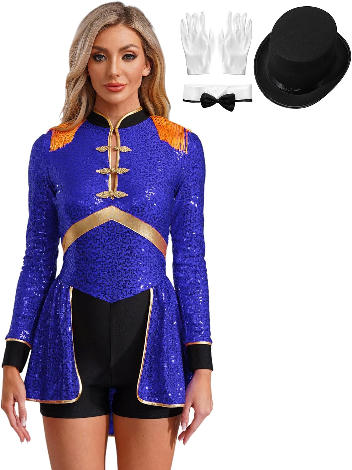 Womens Pcs Circus Ringmaster Costume Sequins Bodysuit Tailcoat Jacket Halloween Outfits