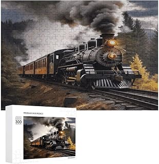 Steam Train 300 Pieces Wooden Puzzles for Adults 15 X 20.5in | Unique Colorful Wood Jigsaw Puzzle, Challenging Brain Teaser, Home Wall Decor, Birthday Gifts for Family