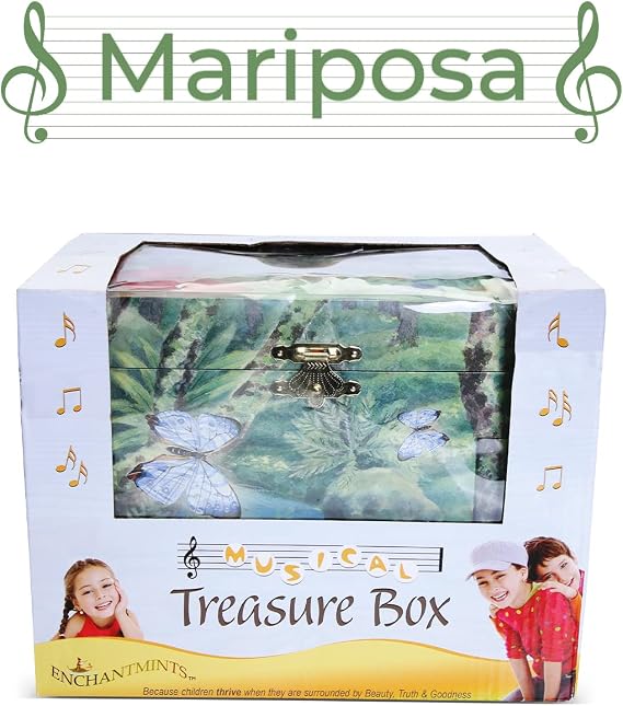 Enchantmints Mariposa Musical Jewelry Box Butterfly Spins to Music 3 Pullout Drawers