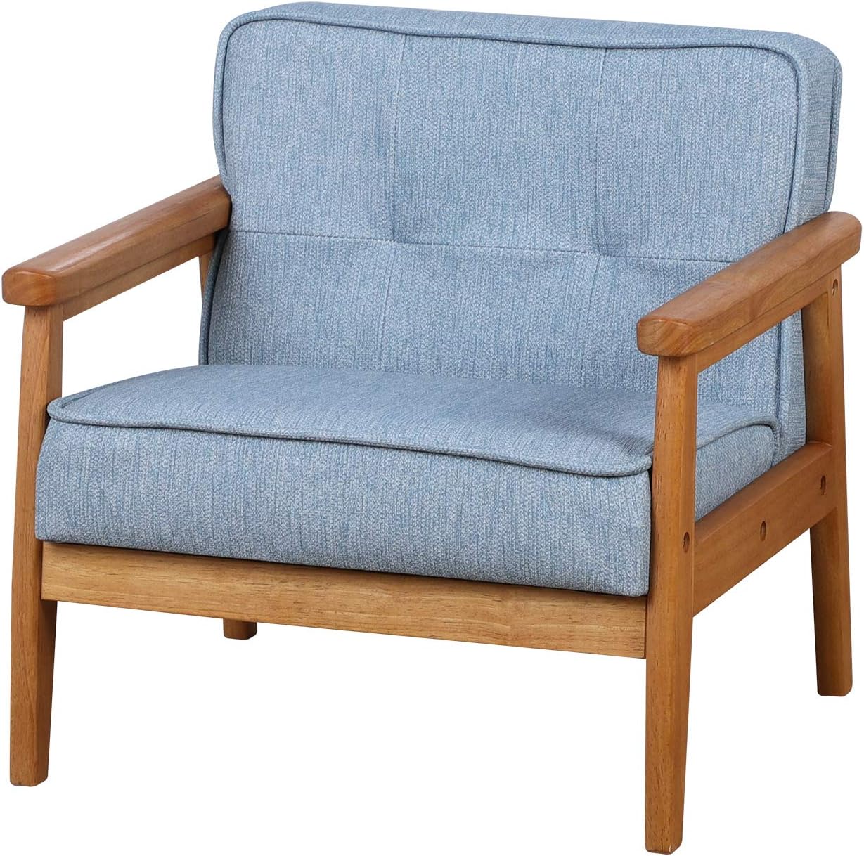 BabyLand Kids Armchair - Solid Wood Toddler Sofa Chair with Linen Fabric, Light Blue Single Seat for Ages 2-5