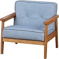 BabyLand Kids Armchair - Solid Wood Toddler Sofa Chair with Linen Fabric, Light Blue Single Seat for Ages 2-5