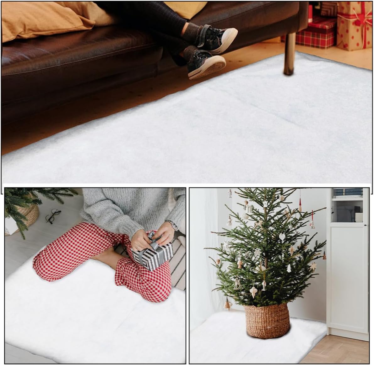 PRETYZOOM Thick Artificial Christmas Blanket Set Snow Cotton Village Scene for Indoor Winter Decor