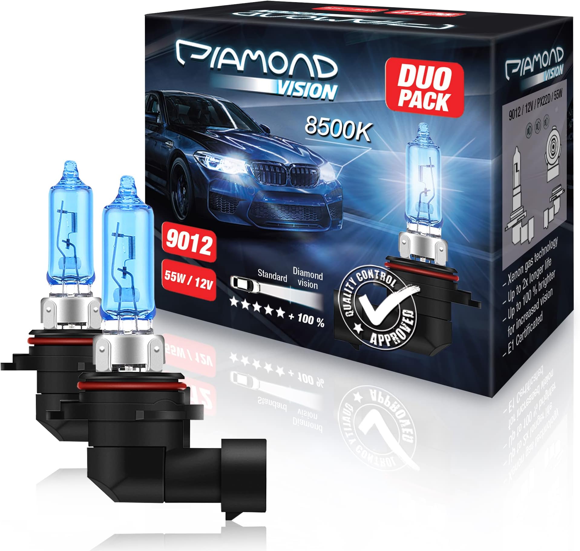 Lampade Auto Diamond Vision H15 55/15W - Effetto Xenon, 8500K, Super Bianche