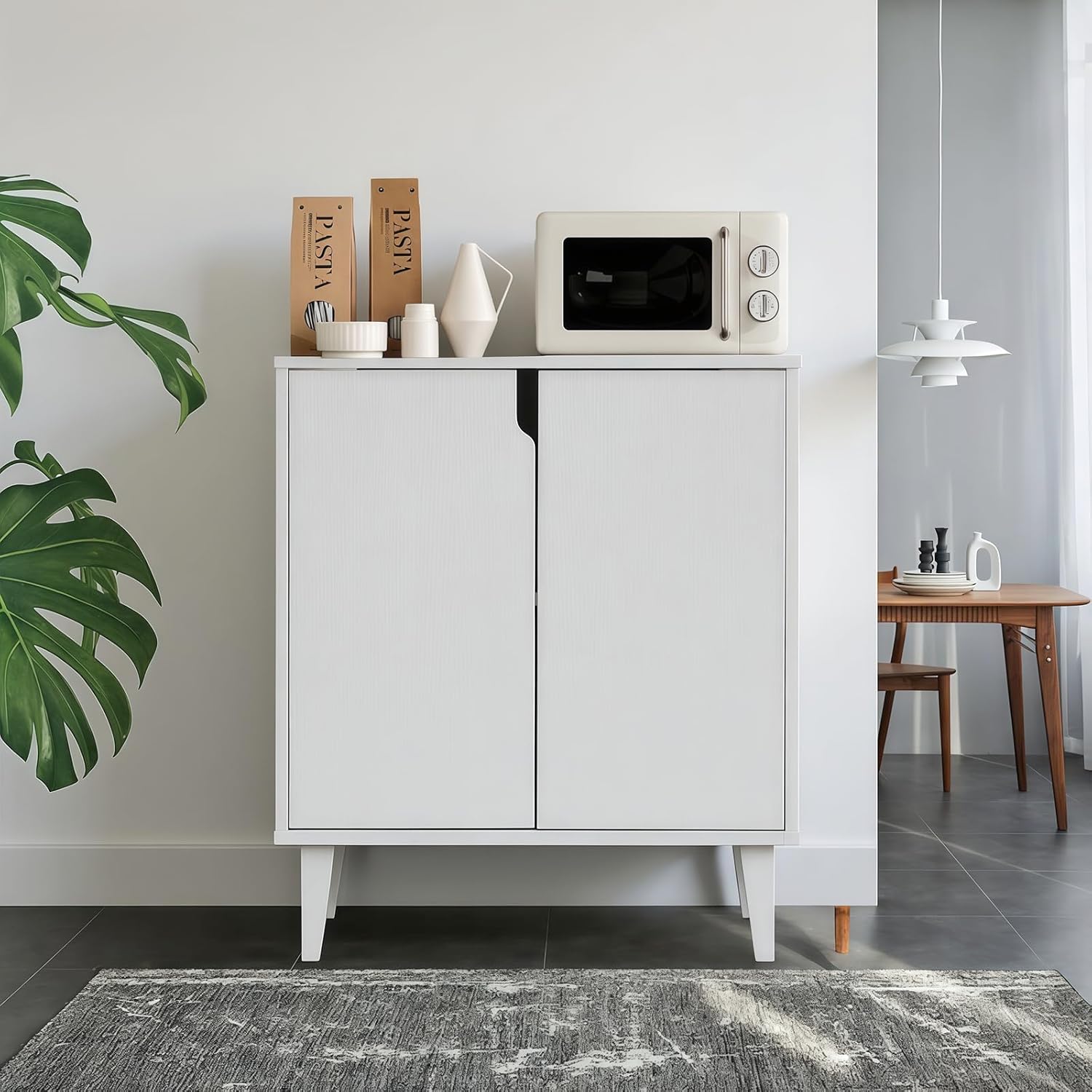 Panana White Coffee Bar Cabinet, Farmhouse Kitchen Sideboard Buffet Storage Cabinet White Accent Sideboard Buffet Cabinet for Kitchen, Dining Room, Living Room, Hallway