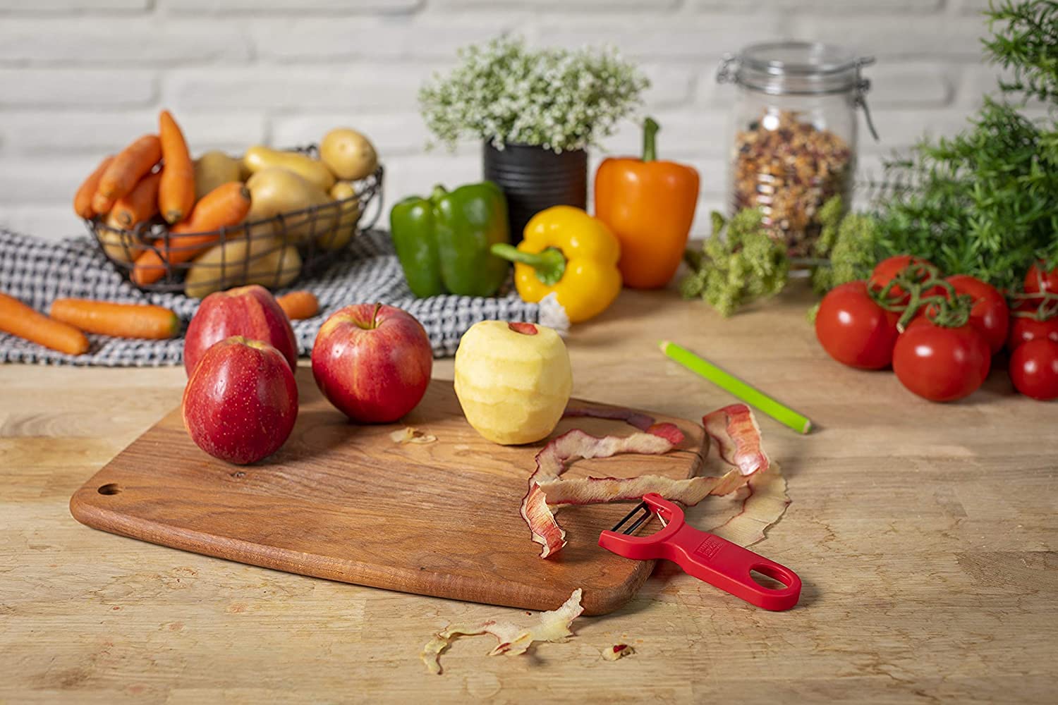 KUHN RIKON 24286 Swiss Peeler zestaw 2-częściowy, obieraczka do warzyw, ostrze ze stali nierdzewnej, czerwony i zielony, plastikowy