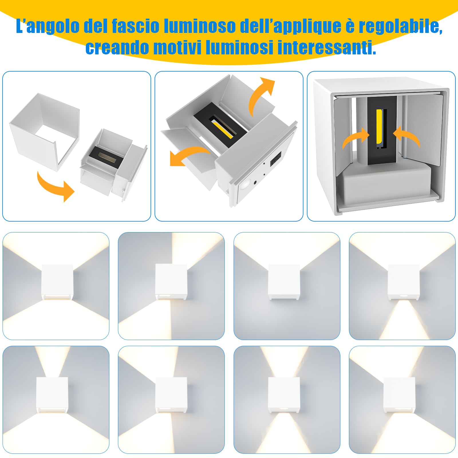 Voltix 2 Pezzi Applique da Parete Esterno Interno LED 12W 4000k, Lampada da Muro Moderna Impermeabile, Lampade da Esterno Quadrata BIANCO (Bianco Naturale - 4000K)