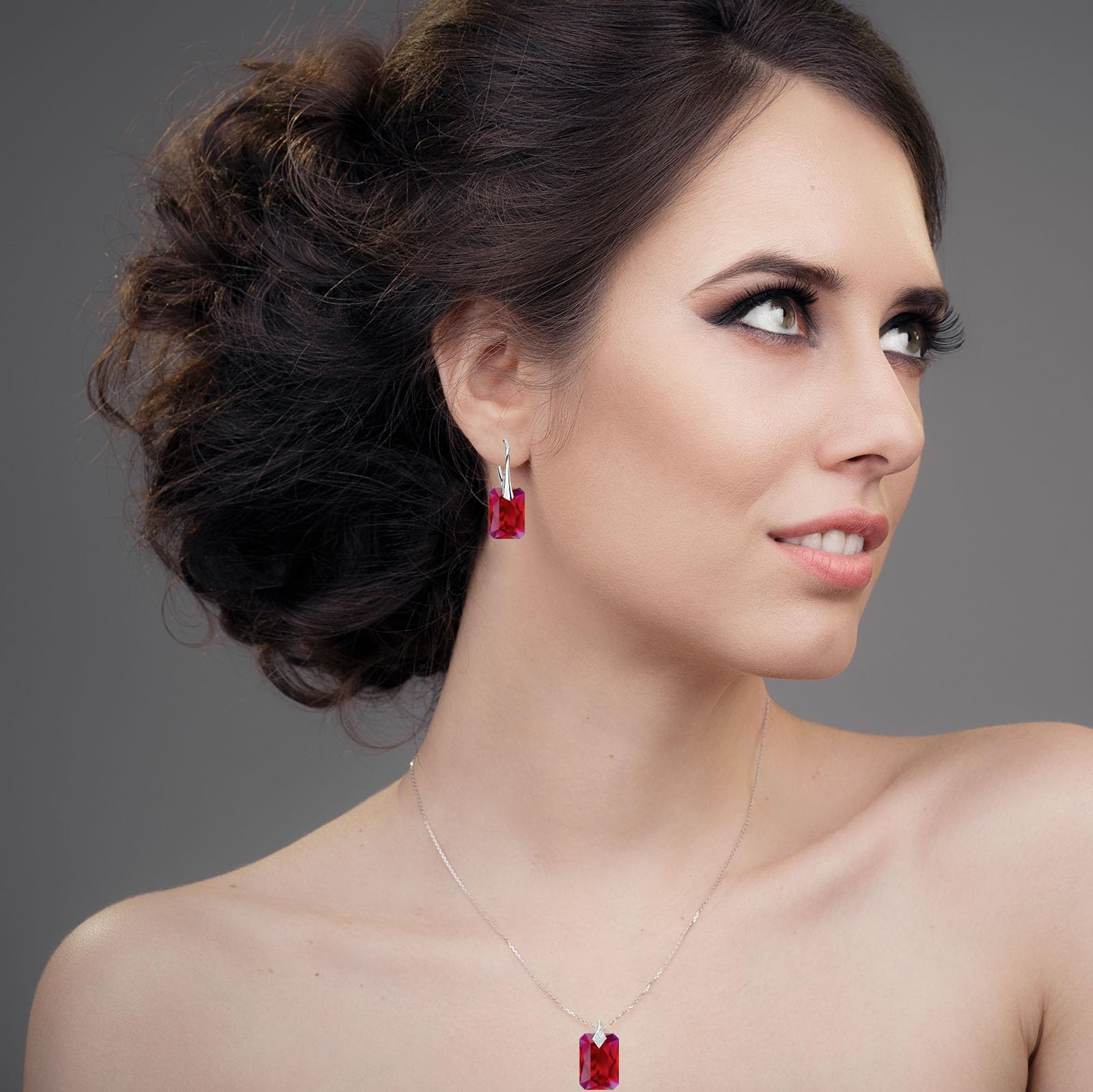 Modeschmuck Silberne Hängende Ohrringe und Halskette Schmuckset Silber 925 Geschenk für Freundin Damen und Mädchen Premium Schmuck Set für Damen