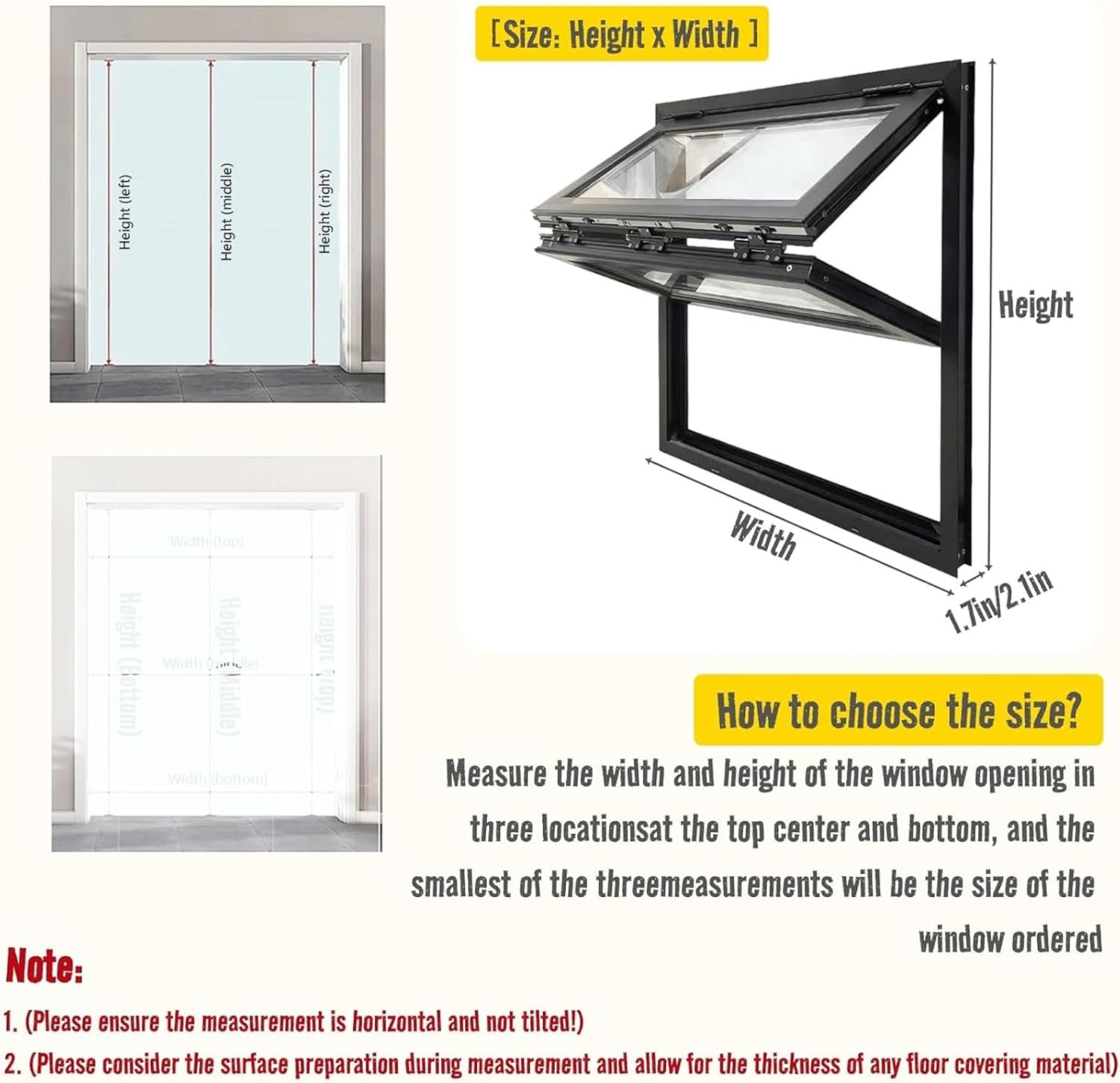 White_44x30in (112x76cm) Aluminum Frame Up Down Foldable Sliding Windows, Lockable Double Hung with Handle, Customizable Mobile Home Vent for Coffee Shop Kitchen Food Truck Black