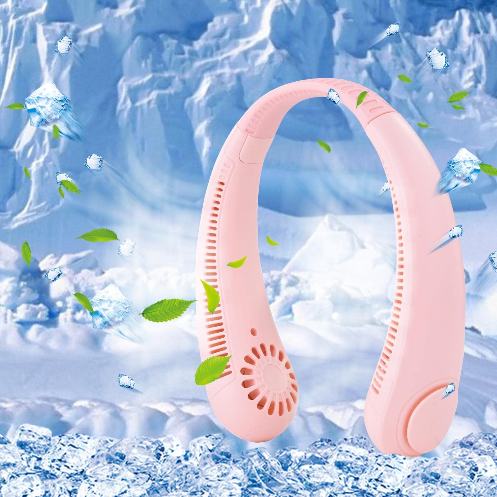 Qsocksy Ventilateur De Cou Portable Mains Libres - 5 Vitesses, Batterie 5000mAh USB, Affichage LED, Plaques Refroidissantes Jusqu'à -14°C, Design Casque Bleu