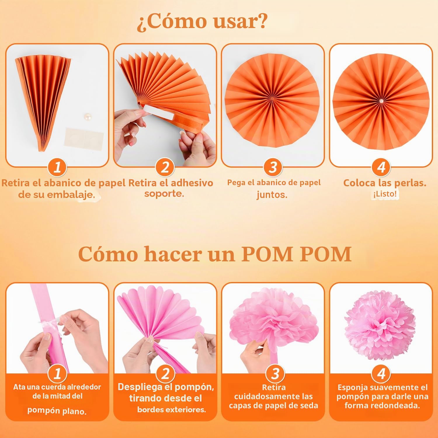Decoración Cumpleaños Mujer Globos de Cumpleaños Rosa y Naranja, Happy Birthday Guirnalda, Pompones y Abanicos de Papel Decoracion para 16 18 21 30 40 Niña Mujer
