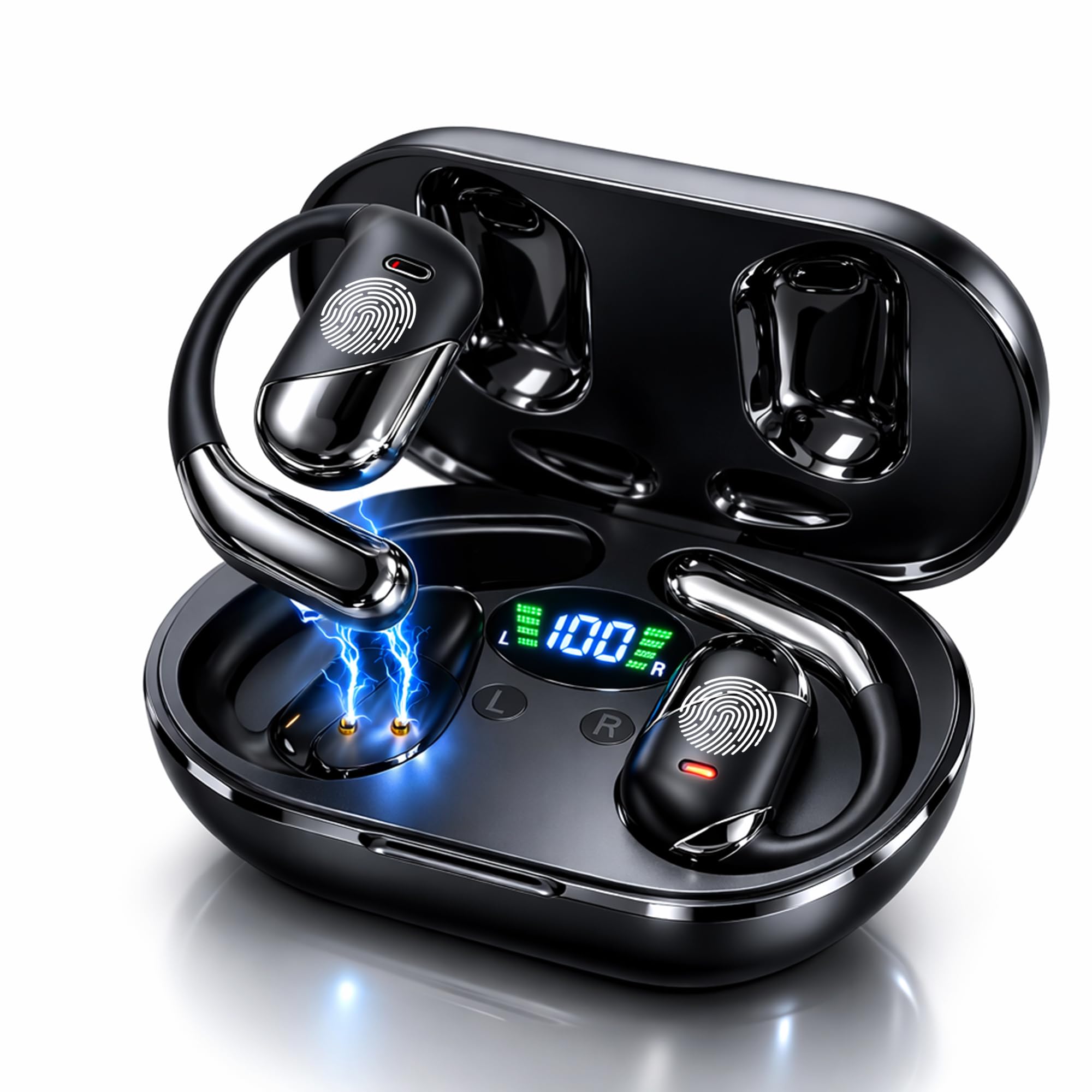Auriculares Traductor en Tiempo Real con IA - Traductor Instantáneo de Voz para 144 Idiomas - Dispositivo Traductor de Oído Abierto 3 en 1 con Estuche de Carga para Viajes/Negocios/Aprendizaje.