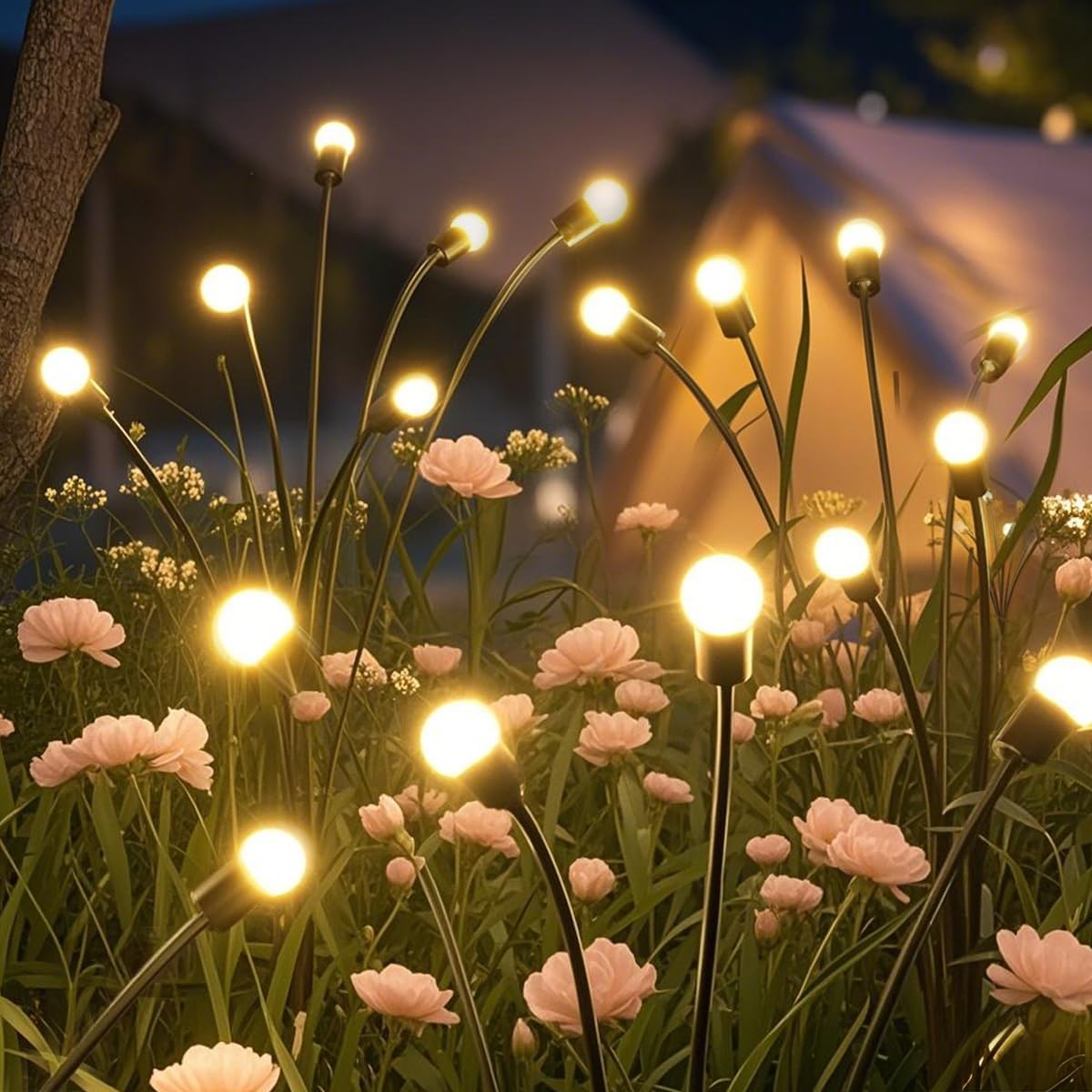 4 Packs Solar Lights Outdoor Waterproof,Garden Patio Decorative,Firefly Lights for Patio Lawn,Landscape Lighting Large Bulbs,Starlight Windswept,Great Gift for Women for Gardening,40LEDs