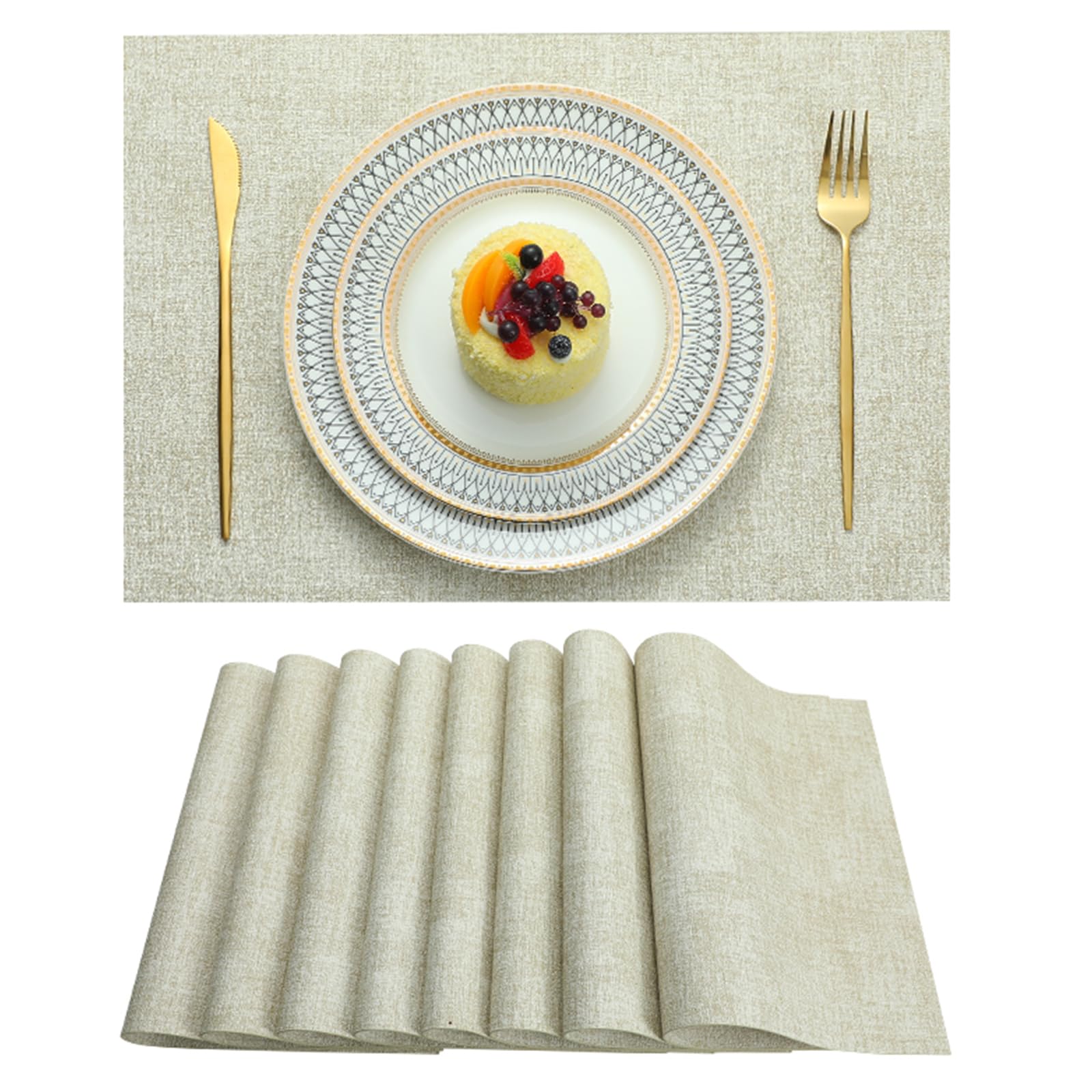 Set de table en PVC tissé beige résistant et lavable pour repas de famille - Lot de 6