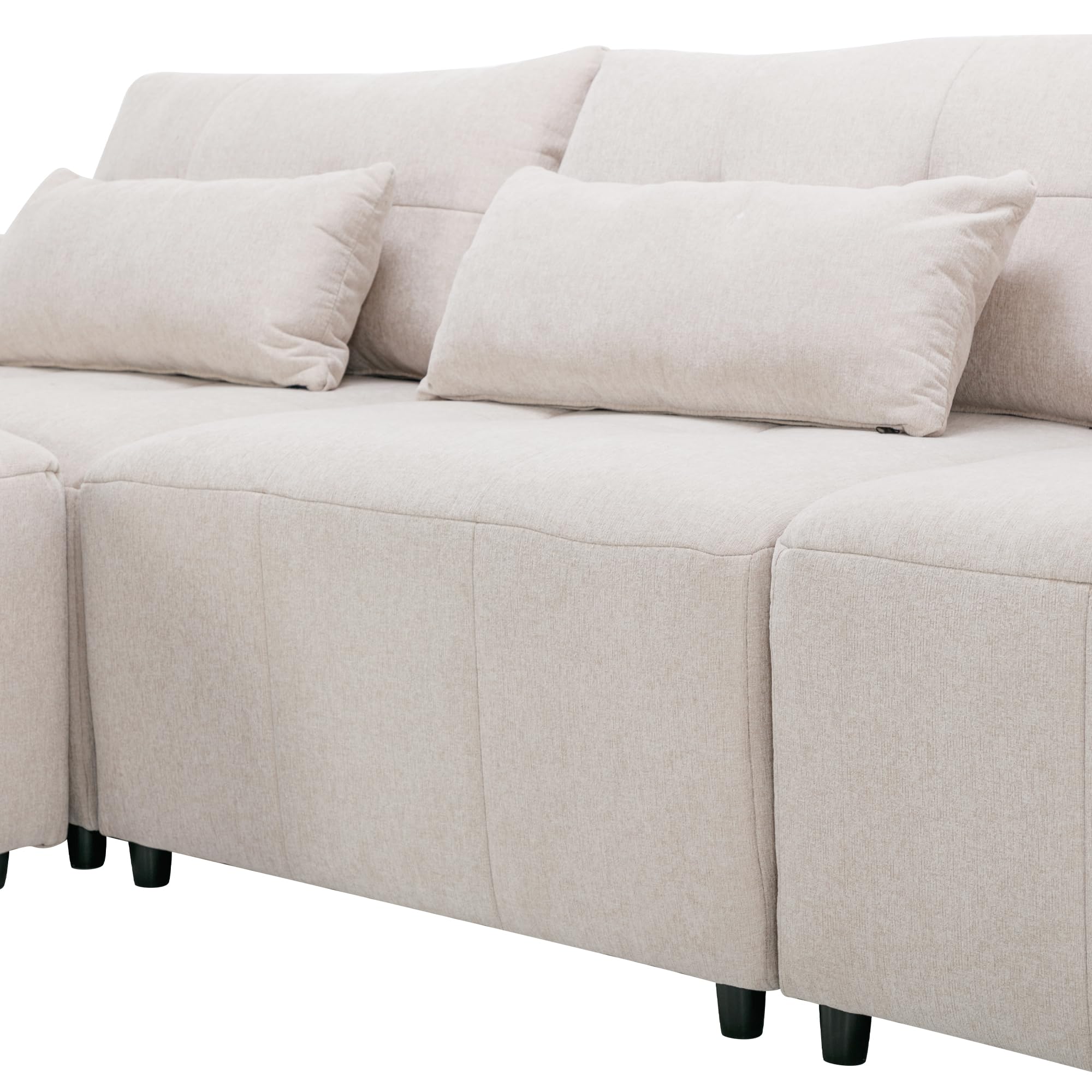 (incomplete Box 4 of 5)UBGO 2 Pieces Sectional Comfy Cloud Living Room, L-Shape Chaise Lounge,Sofas & Couches Sets with Removable Ottomans and Comfortable Waist Pillows and USB, Beige-C