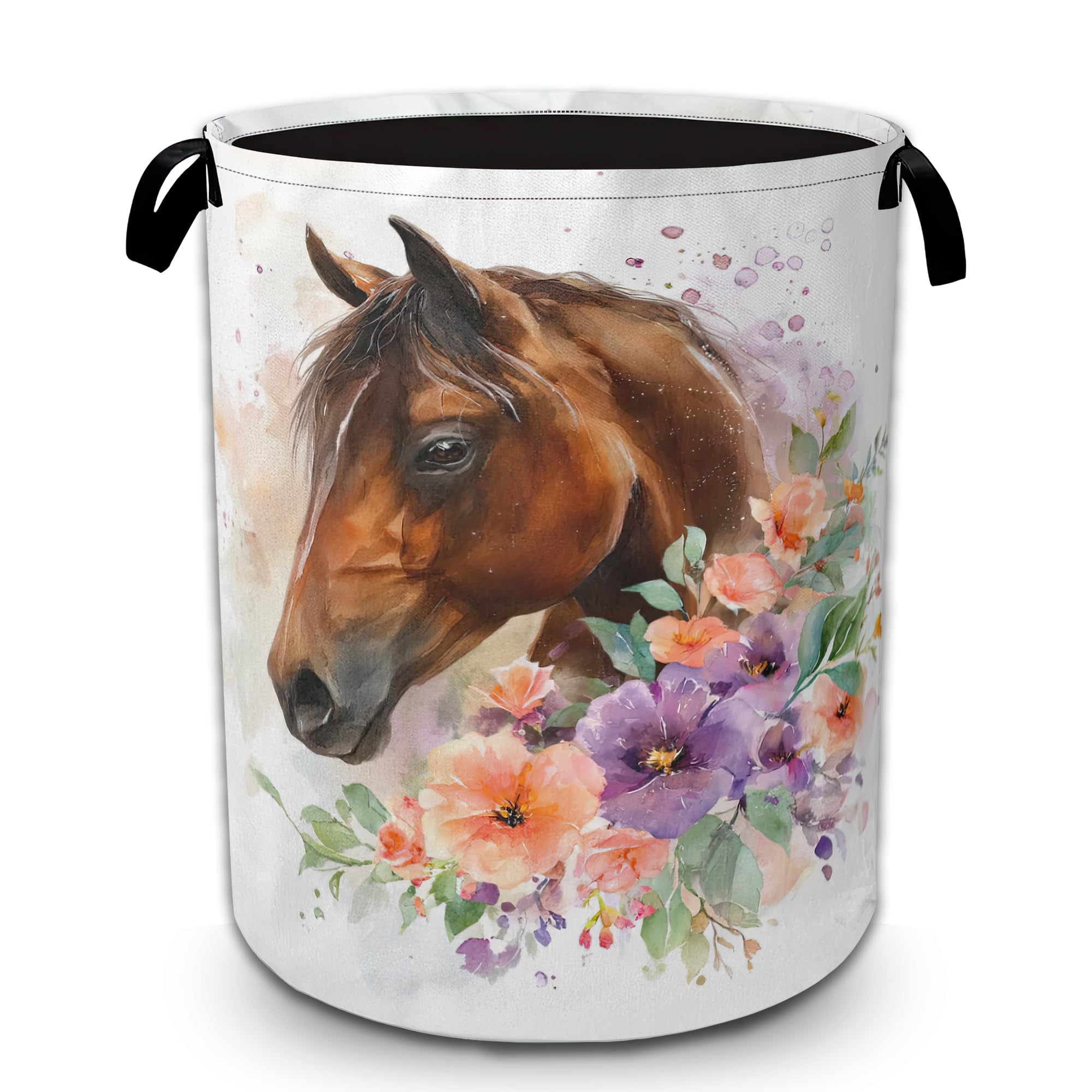 Bilangce Girls Horse With Flower Laundry Hamper Horse Laundry Basket Kids Nursery Clothes Hamper Collapsible Organizer Basket For Storage Toy Bins Gift Baskets Bedroom Decor