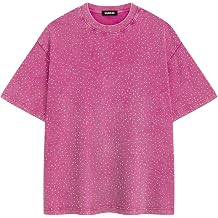 Vamtac Oversized Rhinestone T Shirts Mens Sparkling Tshirts Casual Cotton Tee Y2k Streetwear Short Sleeve Tops