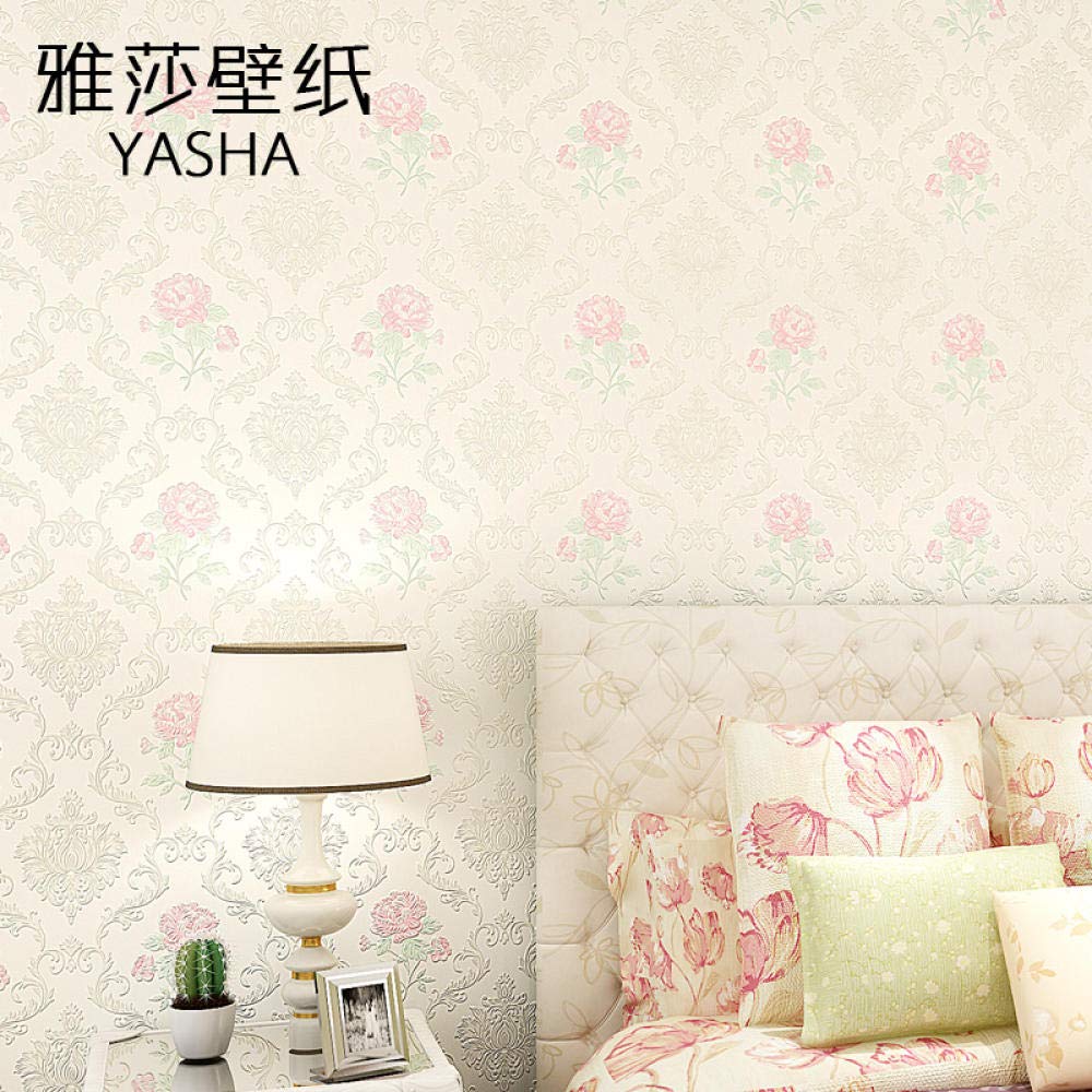 wallpaper Continental pastoral non-woven wallpaper Living room bedroom TV background wallpaper embossing craft Auspicious Ruyi JA703 pink-JA701 white