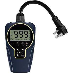 Techbee 1 s to 999 h Short/Long On-Off Interval Repeat Cycle Timer Plug Outlet with Countdown and Light Sensor, Waterproof for Outdoor (15A 1HP)