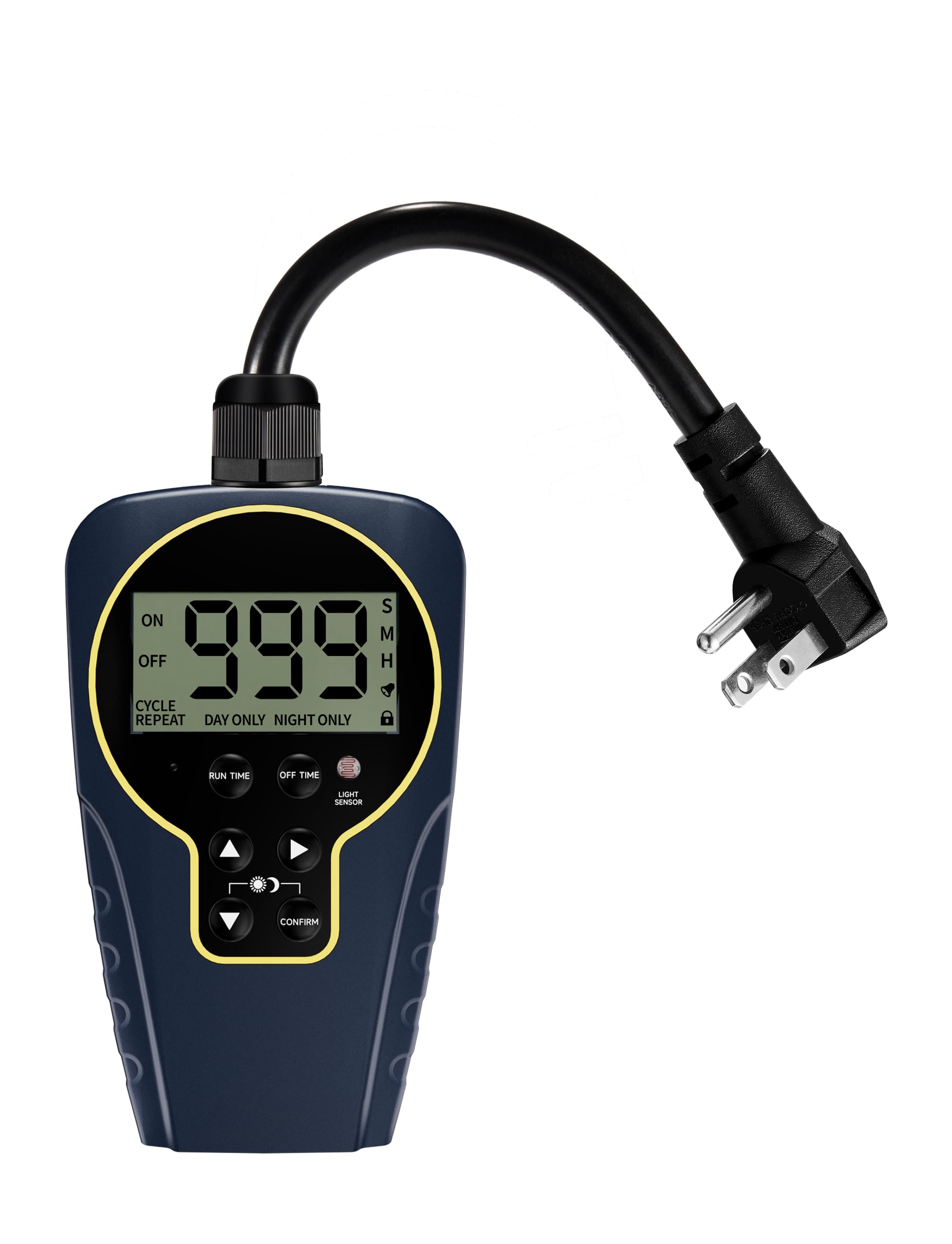 1 s to 999 h Short/Long On-Off Interval Repeat Cycle Timer Plug Outlet with Countdown and Light Sensor, Waterproof for Outdoor (15A 1HP)