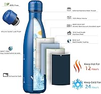 Vista 2 de Insulated Water Bottles,17 oz Double Wall Stainless Steel Vacumm Metal Flask for Sports Travel,Blue