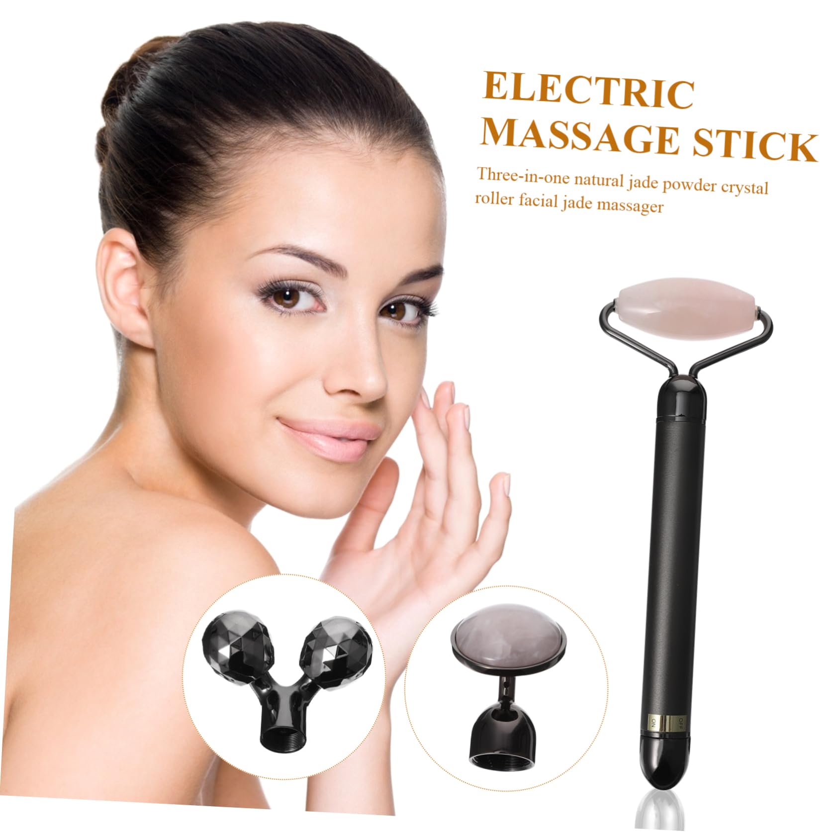 3-in-1 Jade Gesichtsroller aus Jademehl Kristall, Schwarz