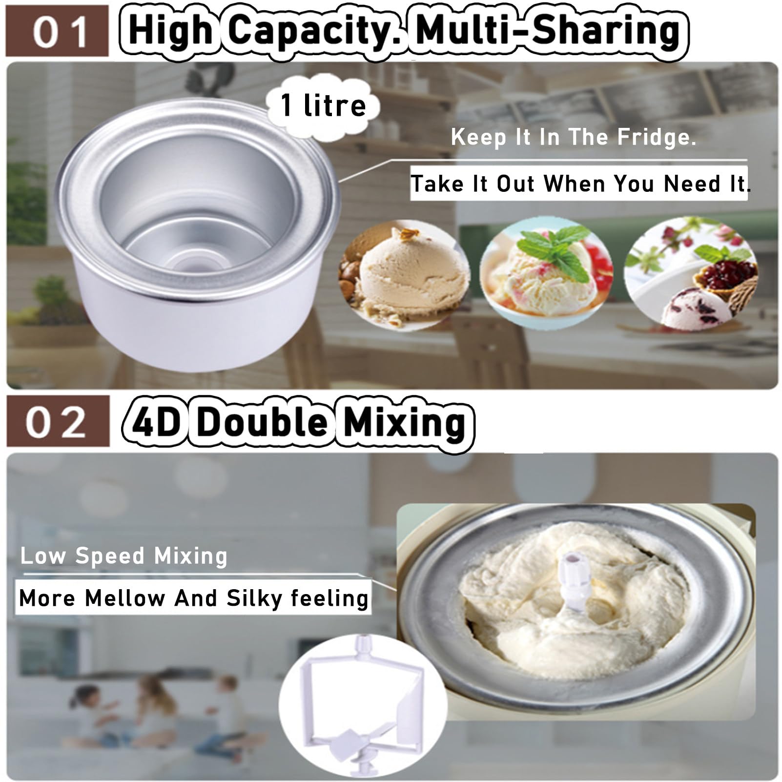 RayGenius Soft Serve Ice Cream Machine, Hogar DIY Cocina AutomáTica Mini Fruta Soft Serve Ice Cream Machine,Yogurt Makers， Saludable, Simple OperacióN De Un Solo Empuje.