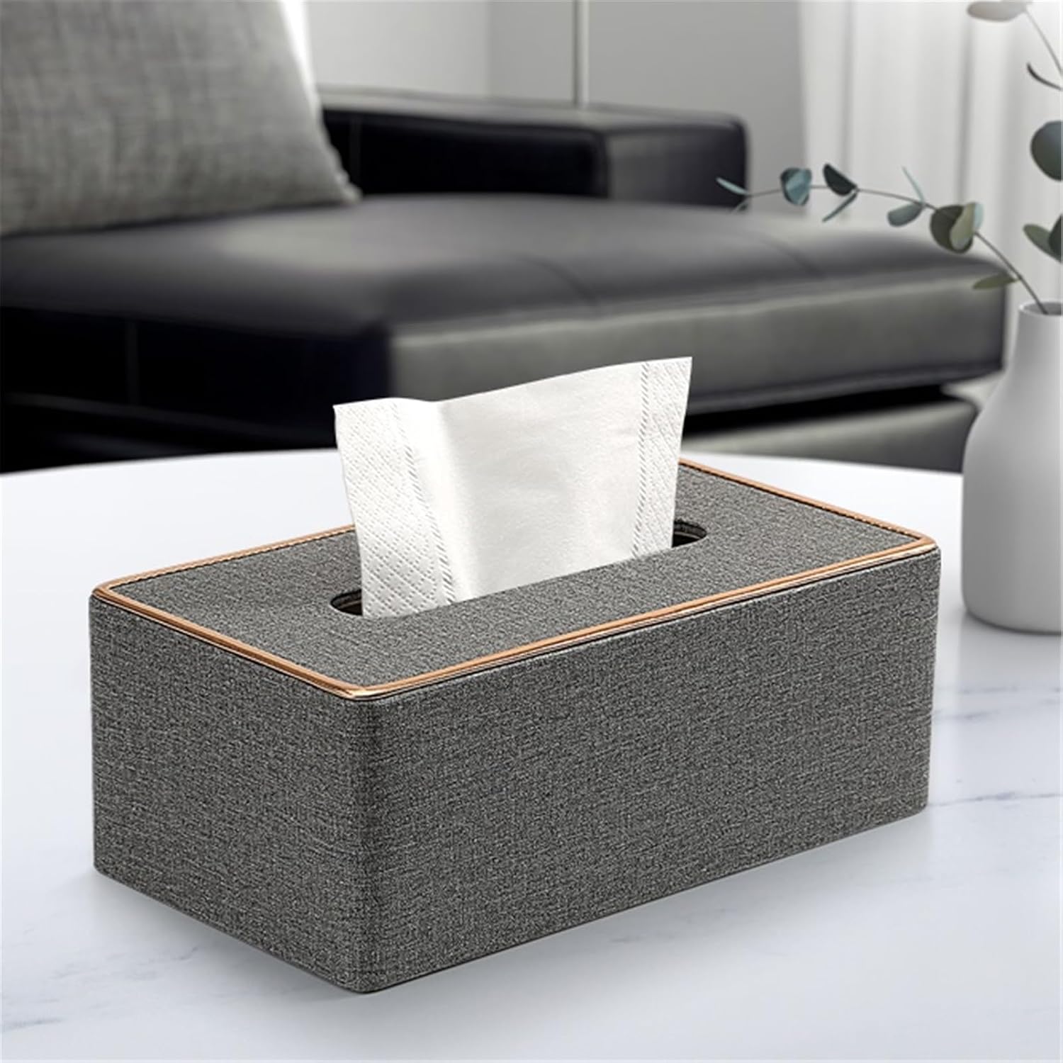 Multifunctional Tissue Box Holder Leather Rectangular Napkin Facial Tissues Holder Dispenser Home Office Car Tissue Box Cover Decorative Napkin Holder(Large)