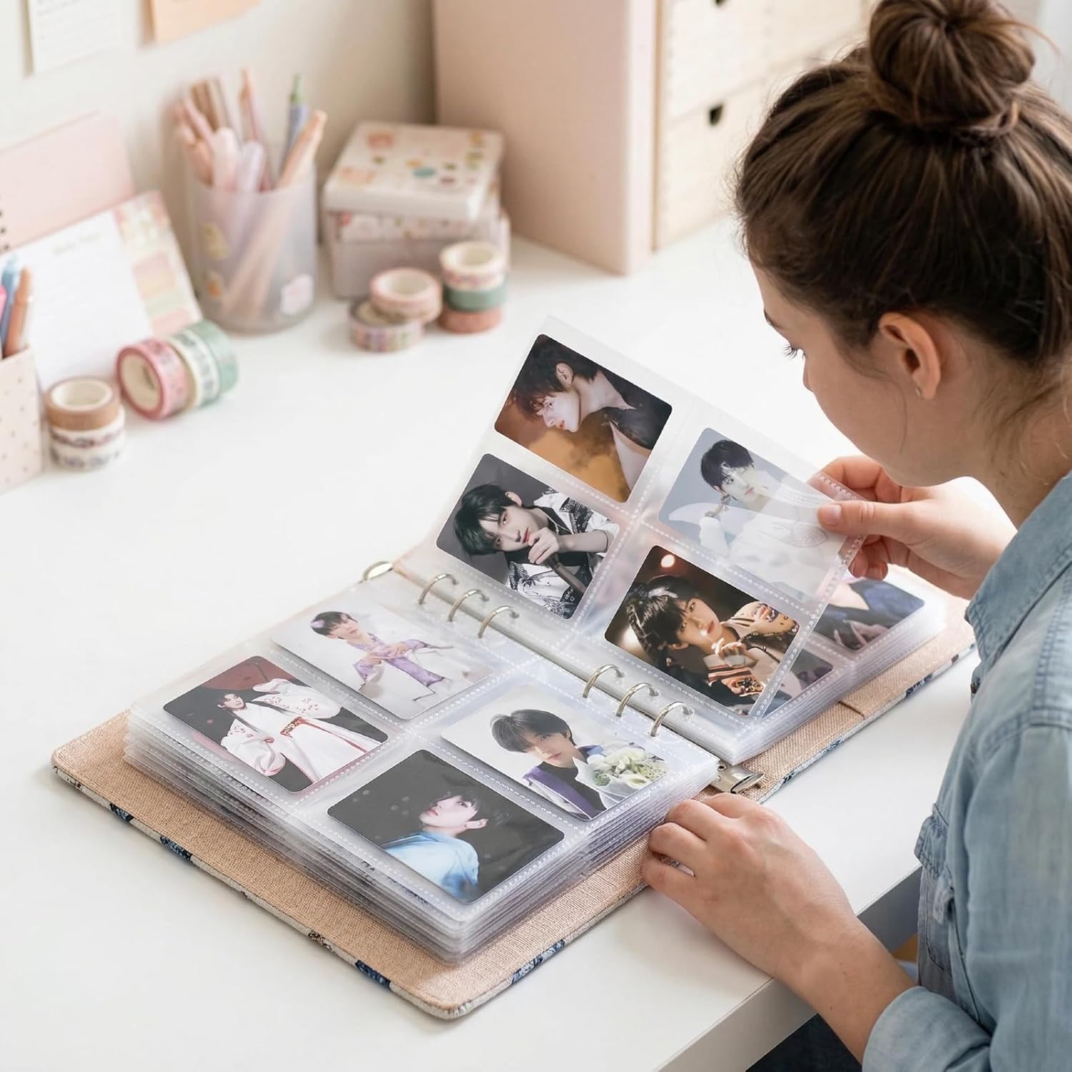 Soft Fabric Photocard Binder,Photo Card Holder, Kpop Photocard Binder,Pokemon Card Binder, 4 Pocket Card Binder,Can Hold 240 Cards (white)