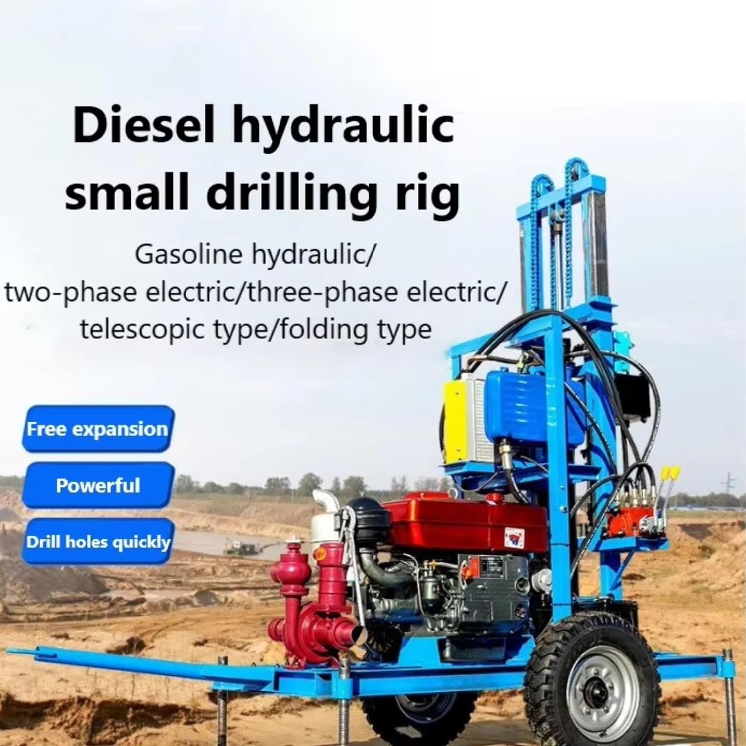 Mobile Mini Water Well Drilling Machine, Compact and Easy-to-use Water Well Drill Rig, Portable Outdoor Small Drill Rig with Lightweight and Energy Efficient Design