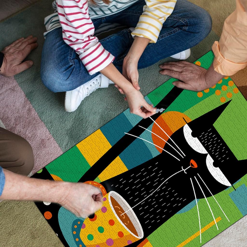 Bgraamiens -Coffee Cat- Modern Art Cartoon Whimsical Cat 1000 Pieces Puzzle for Adult