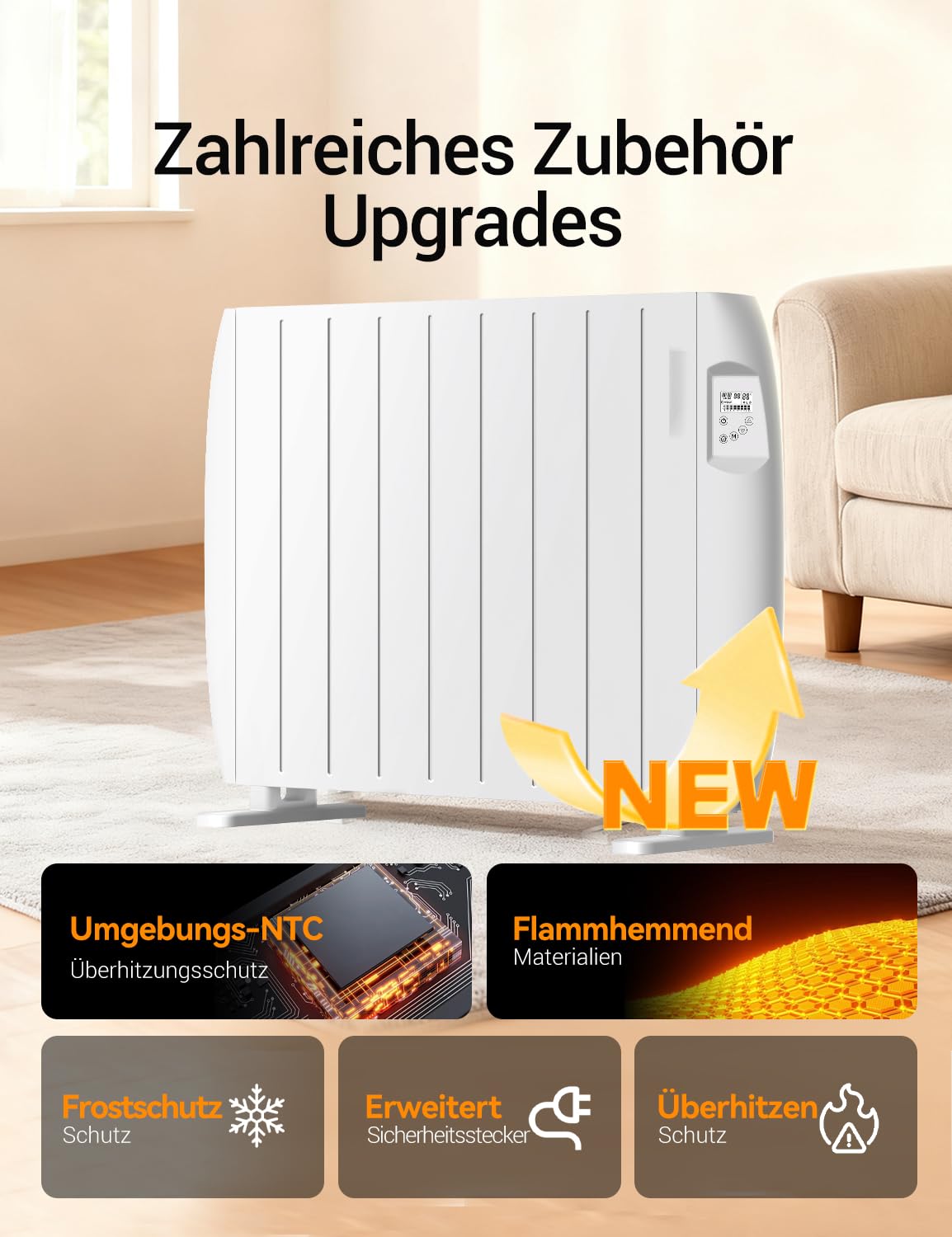 Heallux Calefacción convectora, eléctrica, calefacción móvil de 1000 W con pantalla LCD, 2 en 1 montaje en suelo y pared, certificado TÜV, protección infantil y protección contra heladas