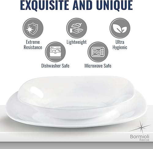 Miniatura 4 de Bormioli Rocco Parma - Juego de 6 platos para aperitivos, ensalada y postre, vidrio de ópalo templado de 7.75 pulgadas, blanco limpio, diseño lineal