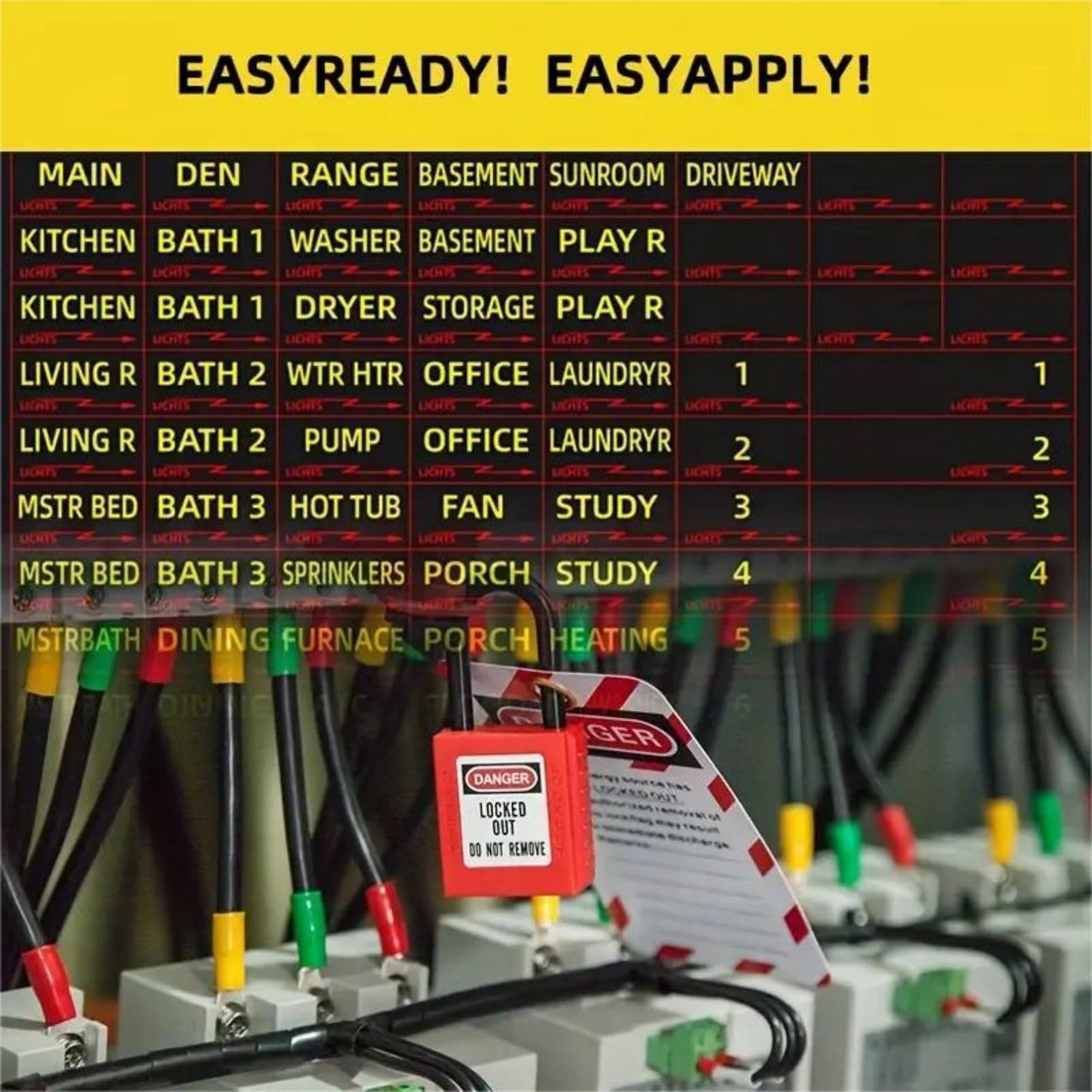 12 Stuks Elektrische Paneelstickers + 4 Ronde Nummerstickers - Zelfklevend & Waterdicht