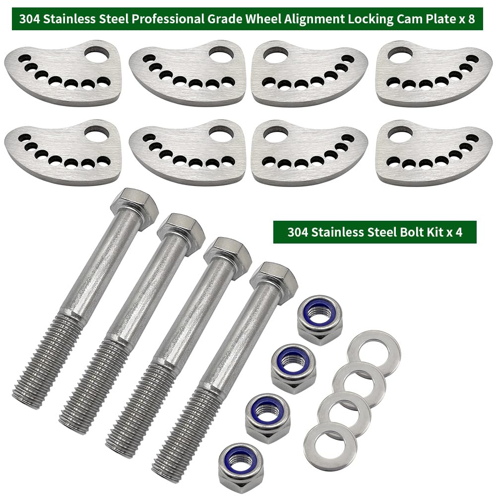304 Stainless Steel Camber Lock Alignment Fix & Upper Arm Cam Bolt Kit -1.5 to +1.5 Degrees for GMC Sierra & Silverado WT SL HD Base SSV 3500 2500 1500 1999-2019