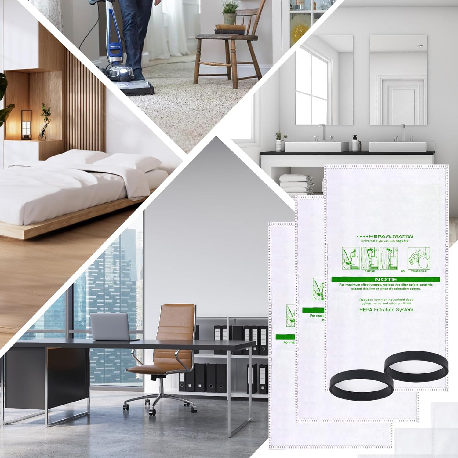 16 +2 Pack 204814 Micron Magic HEPA Filter Bags plus Belts Compatible with Kirby Part 205811 204814 204811 Universal Cloth Bags and All Kirby Sentria Vacuum G Series, Avalir Models