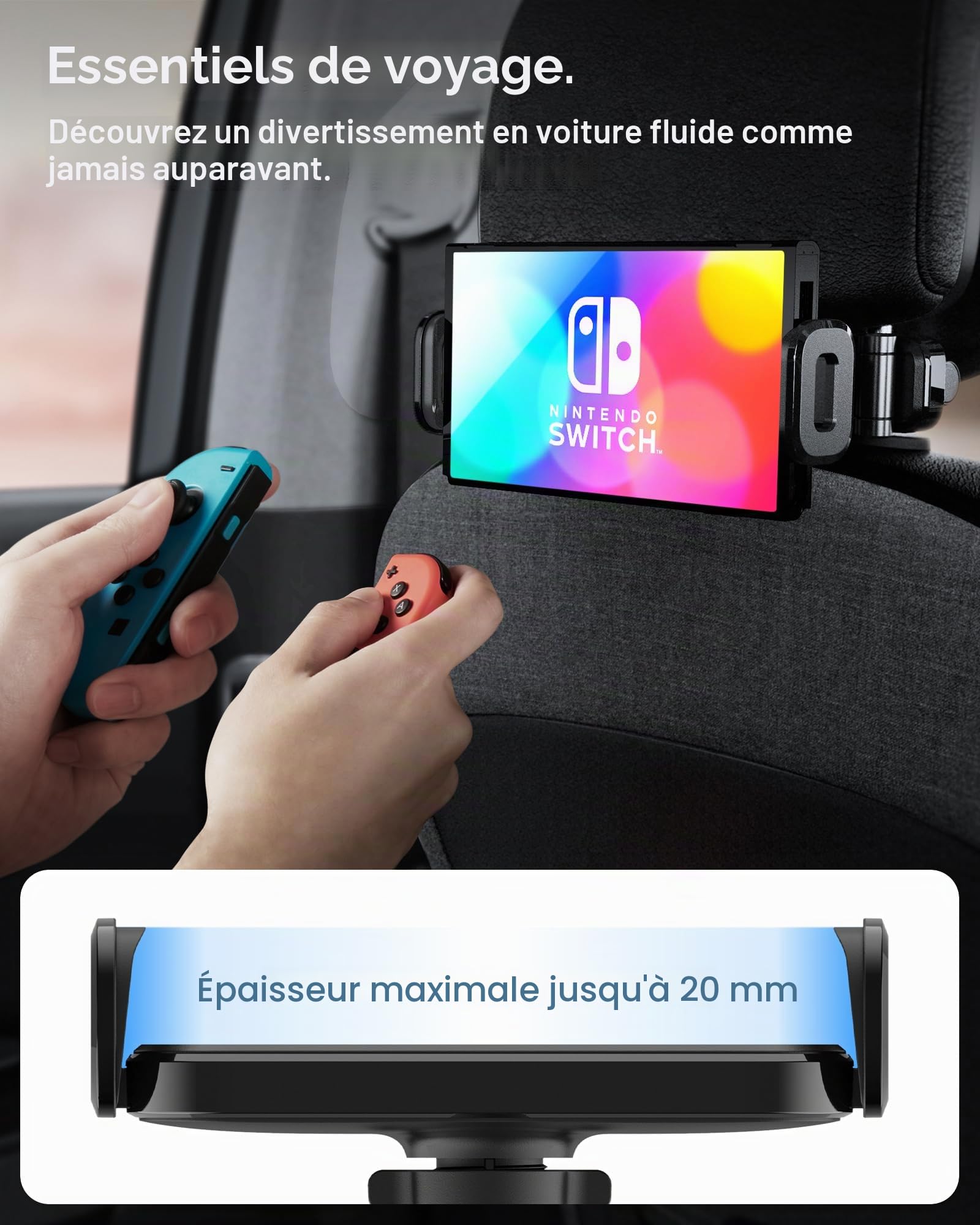 Spigen Support Tablette Voiture pour Appuie-tête, Support de Siège de Voiture Extensiblepour iPad Pro Air Mini M2 M3 M4 M5, Galaxy Tab, Surface Pro etc (4,7-12,9 Pouces)
