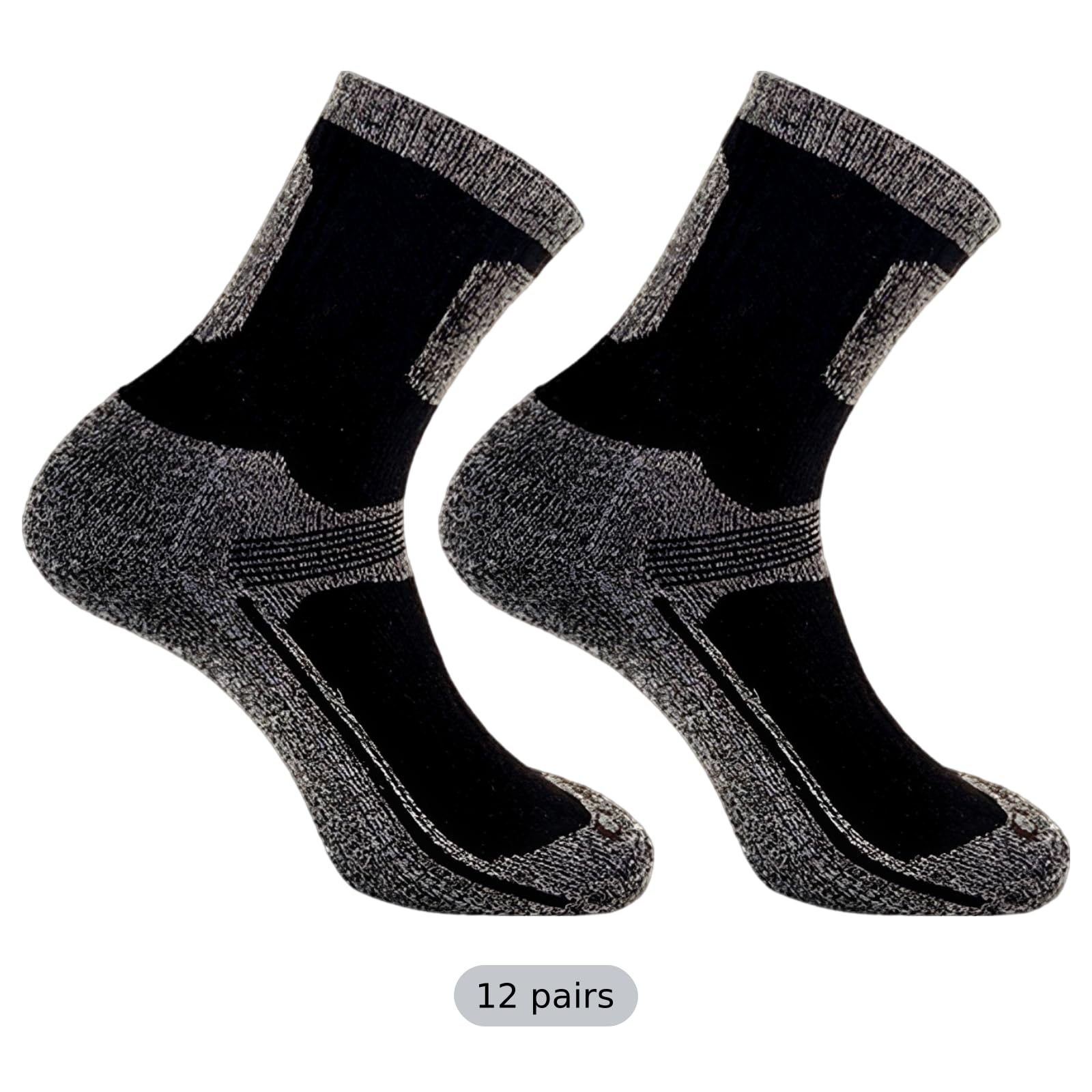 Lot de 12 chaussettes de randonnée pour homme, chaussettes outdoor rembourrées pour trekking, course, basket et football, chaussettes mi-mollet respirantes à gestion de l’humidité