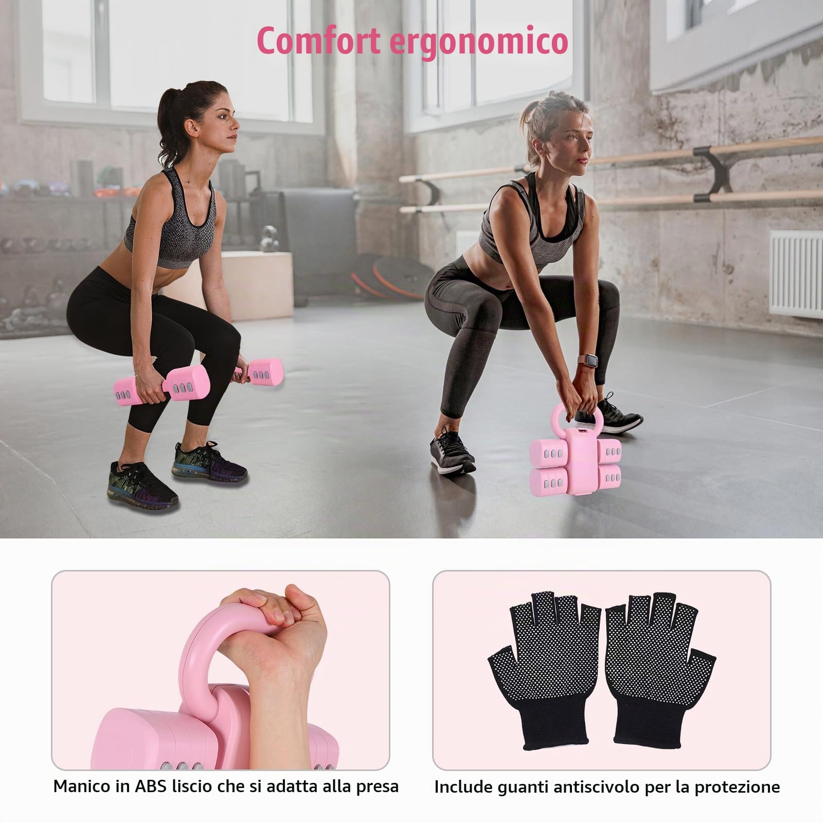 Set Kettlebell Regolabile, Pesetti Manubri Palestra per Donne, (2 in 1) Rosa Kettlebell Pesi Regolabili Manubri 1 kg per Donne – Kit Palestra Casa e Allenamento