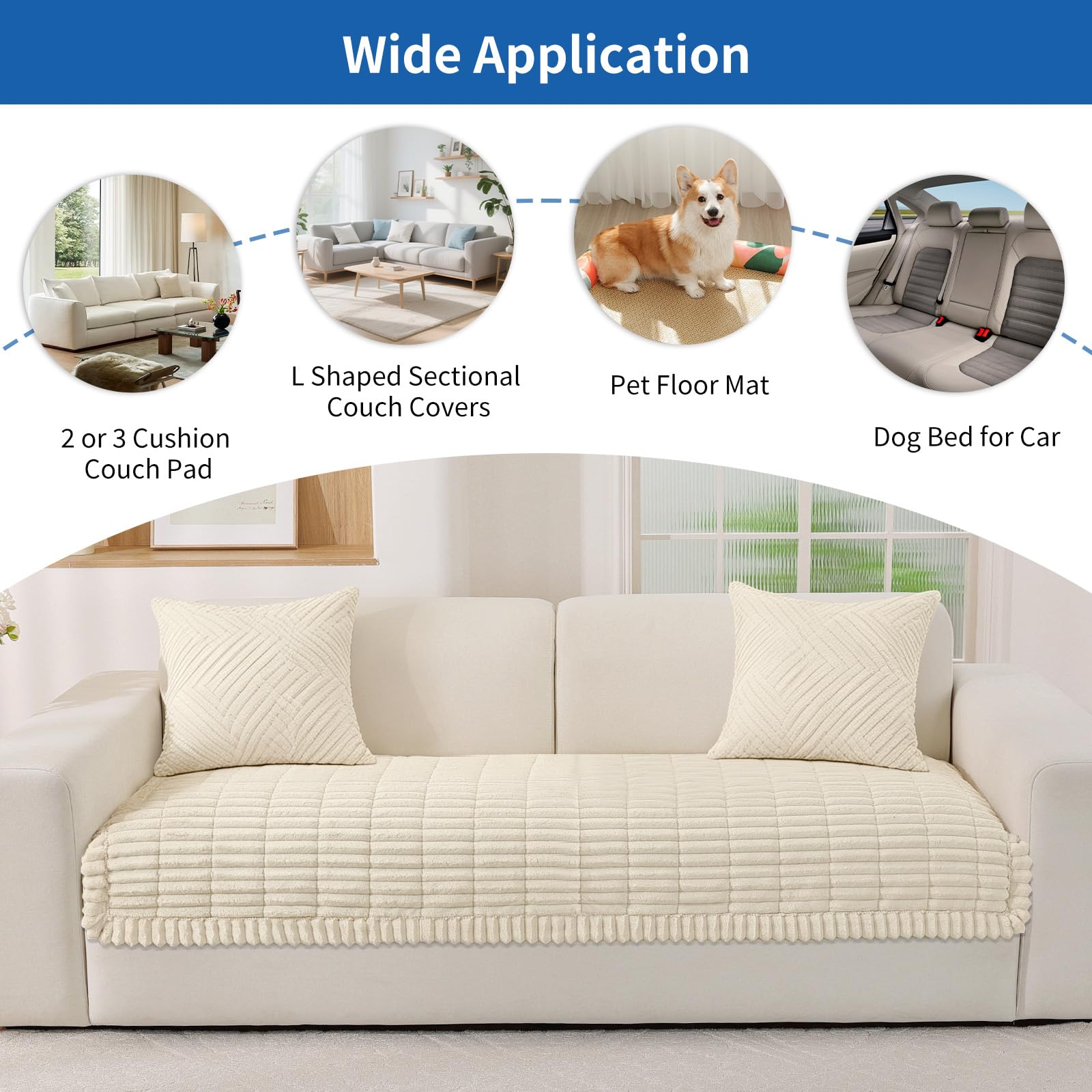 YSTELLAA Funda Sofa Franela, Funda para Sofá Universal Antideslizante, Cubre Sofa Forma L Y De Esquina, Fundas Sofa Chaise Longue para Salón Y Sofá De Varias Medidas(Beige, 90x240cm)