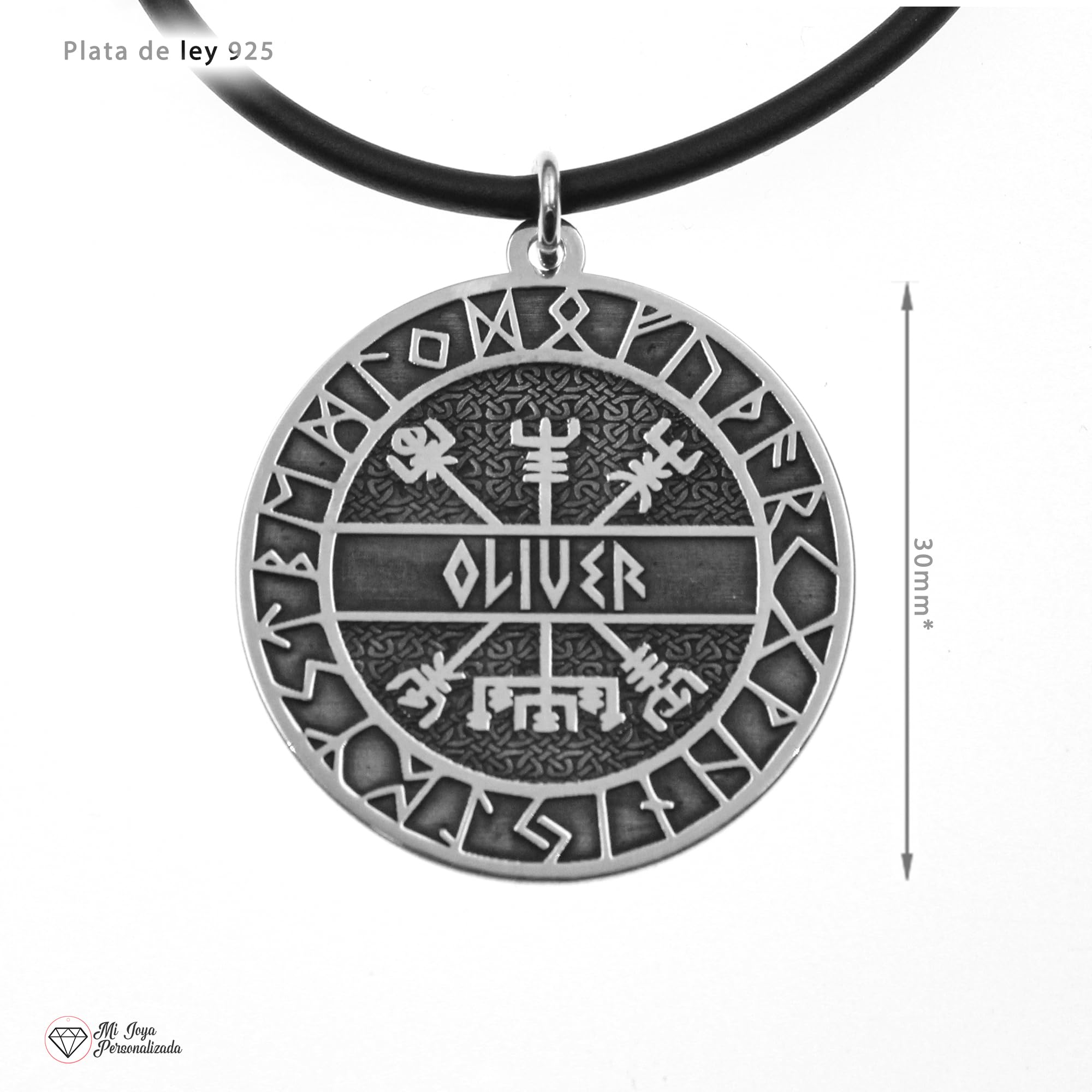 Colgante Vikingo Personalizado para Hombre en Plata de Ley 925 – Amuleto Vegvísir con Runas y Nombre Grabado – Joya Nórdica de Protección – Regalo para Papá, Marido o Novio – Mi Joya Personalizada