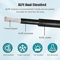 Vista 3 de Cable de extensión solar de 10 AWG de 3 pies negro + 3 pies rojo, cable de panel solar de calibre 10 macho a hembra, alambre de cobre estañado