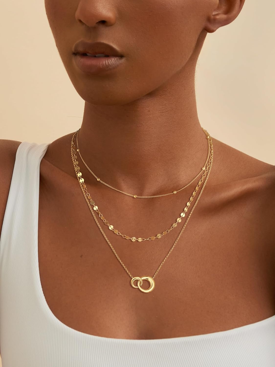 NECOCY Valentine's Day Gift 14k Gold/Silver Plated Layered Gold Necklaces for Women, 3Pcs Dainty Herringbone Choker Set, Trendy Stack Simple Chain Layering Pendant Jewelry - Image 2