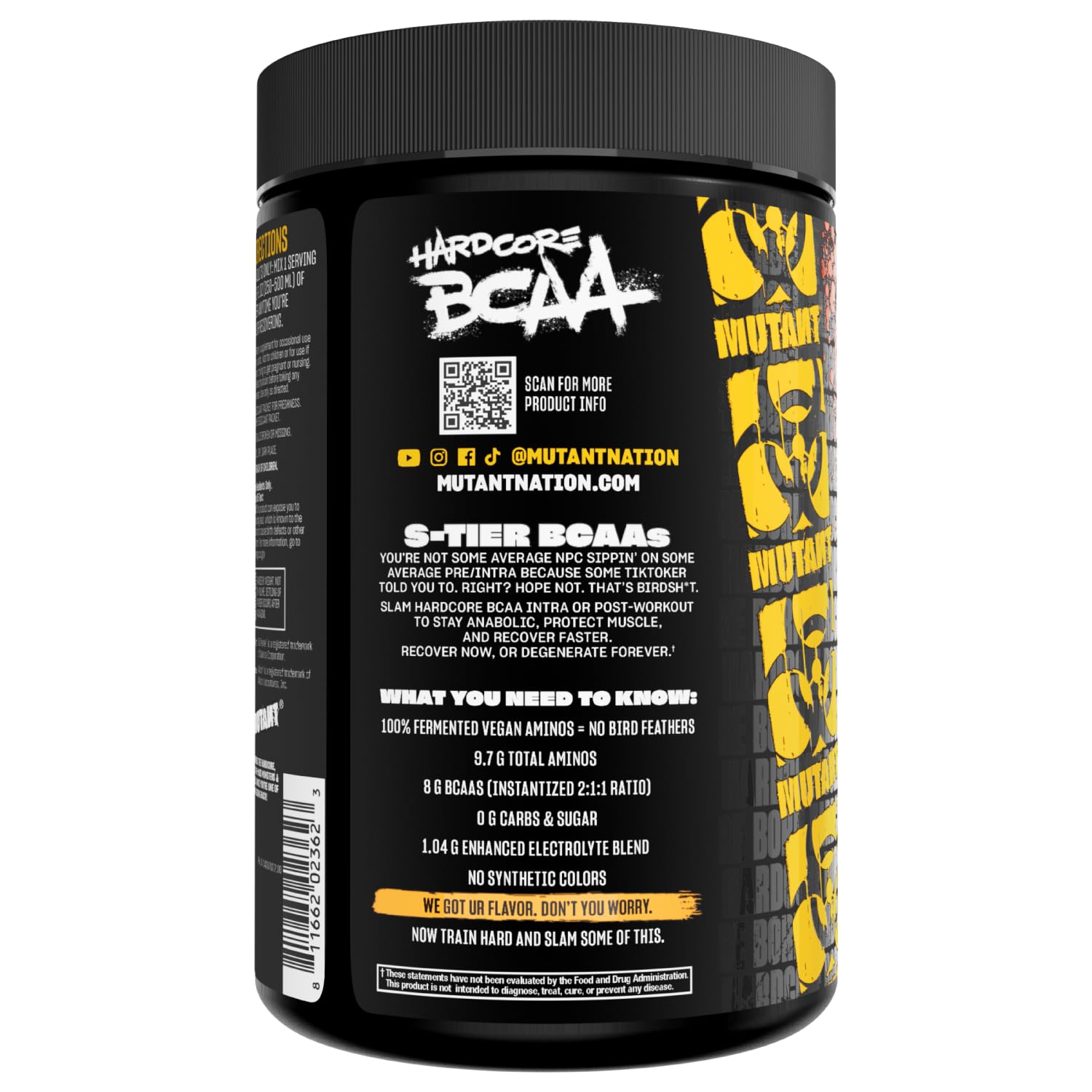 Mutant Hardcore BCAA - Pre, Intra or Post Workout – BCAA Next Level branched-Chain Amino Acids Supplement – Hydration + Recovery - 30 Serving - Pineapple