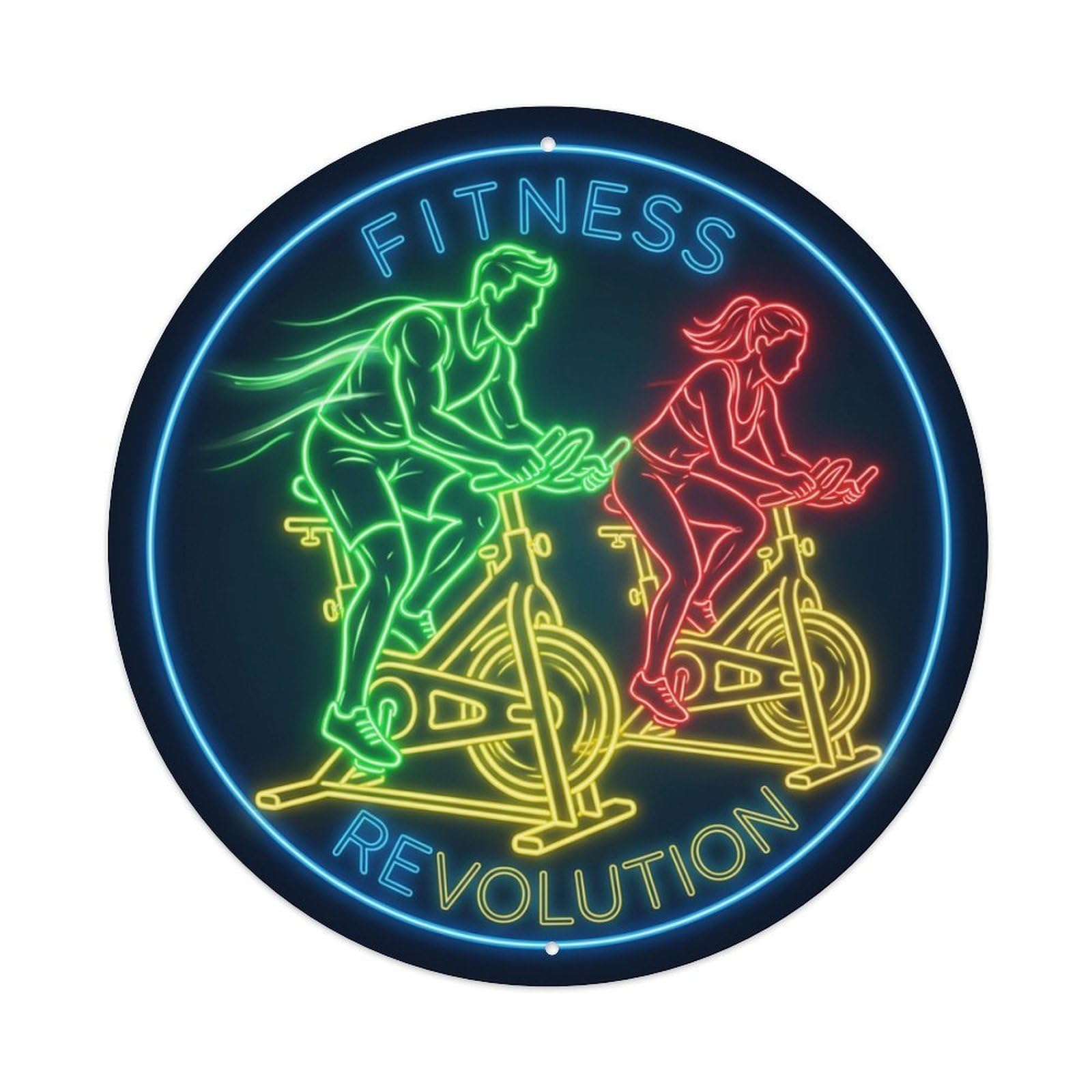 Vintage Faux Neon Gym Retro Bodybuilding Spinning Metal Tin Sign